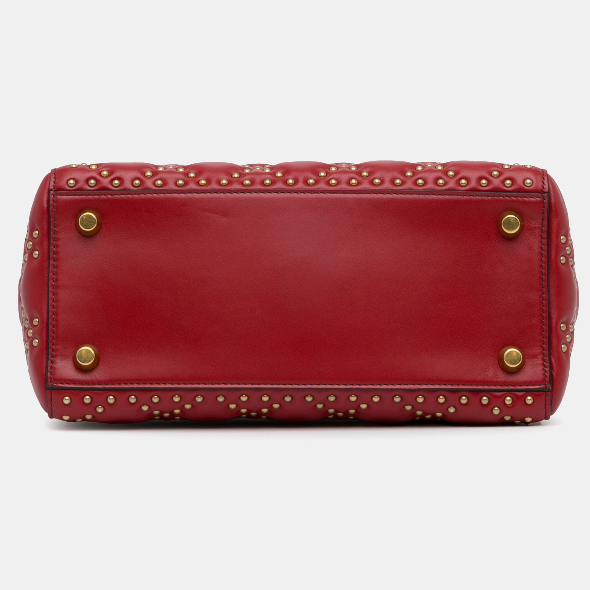 Dior Red Medium Lambskin Cannage Studded Supple Lady Dior 