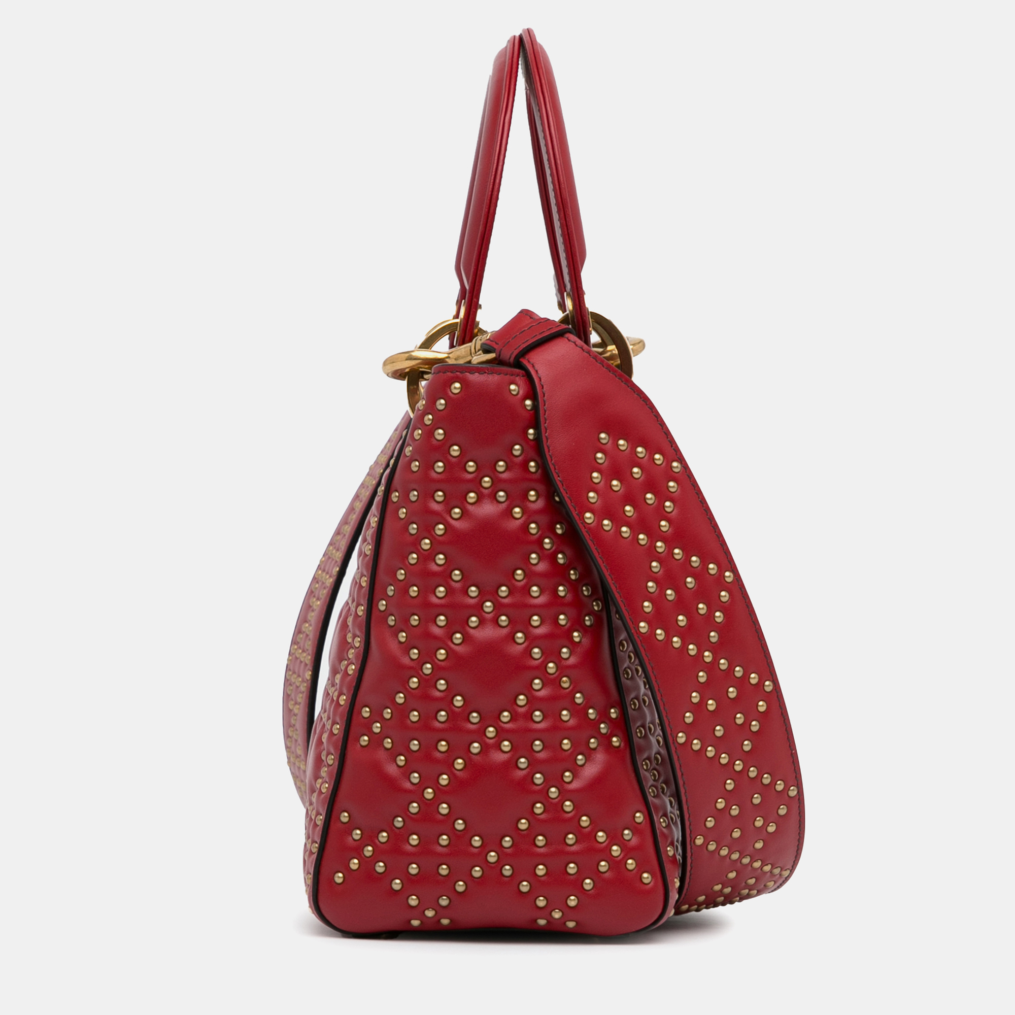 Dior Red Medium Lambskin Cannage Studded Supple Lady Dior 