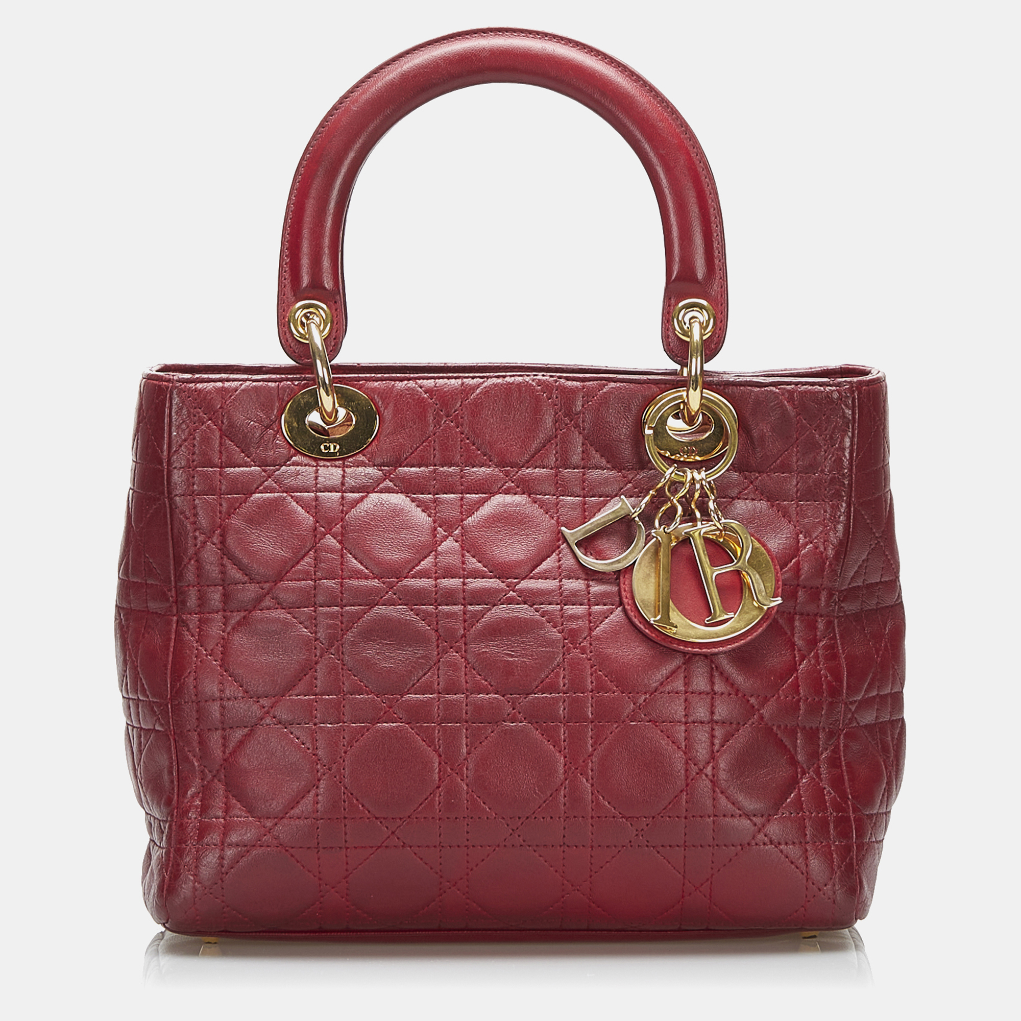 

Dior Red Medium Lambskin Cannage Lady Dior