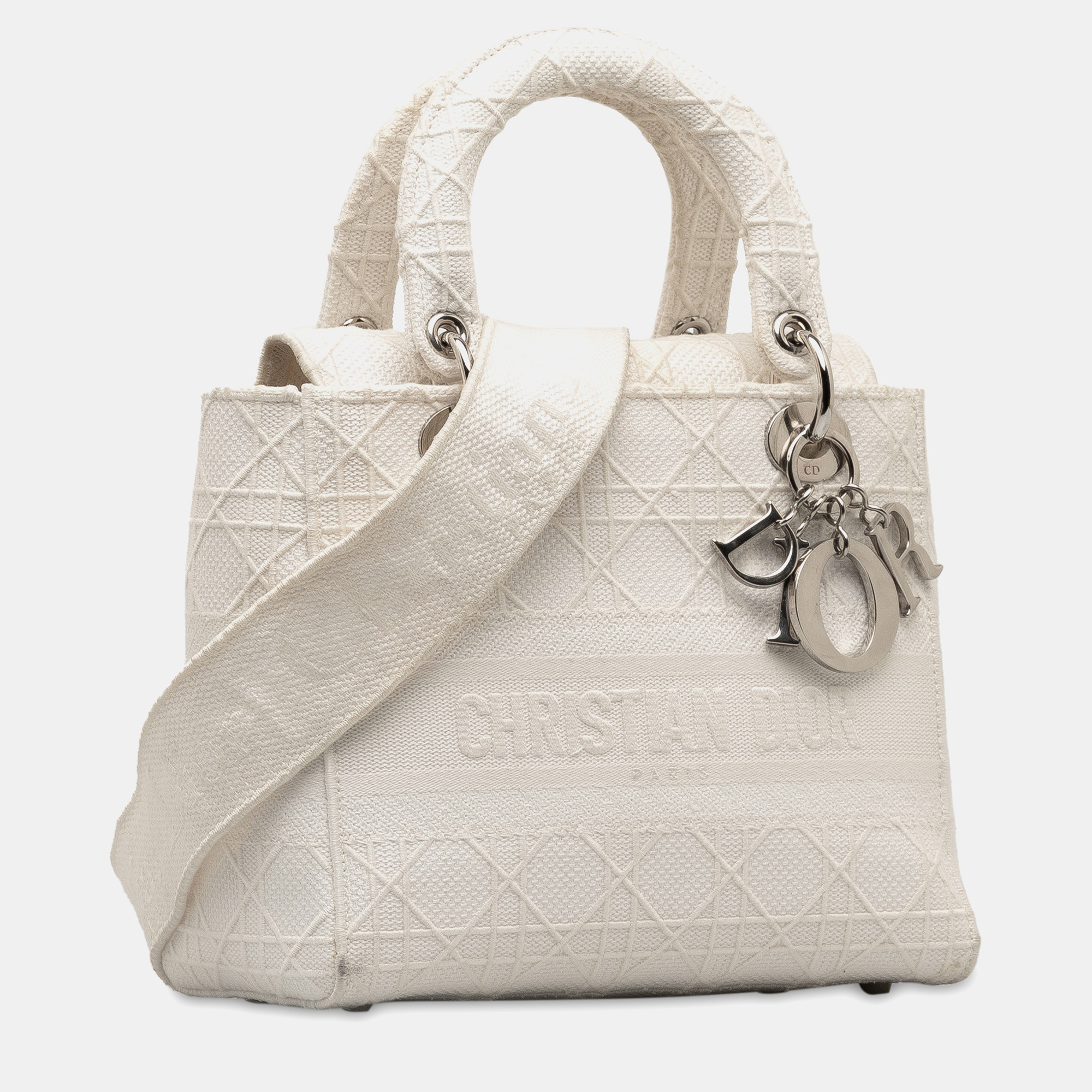 Dior White Medium Cannage Lady D-Lite 