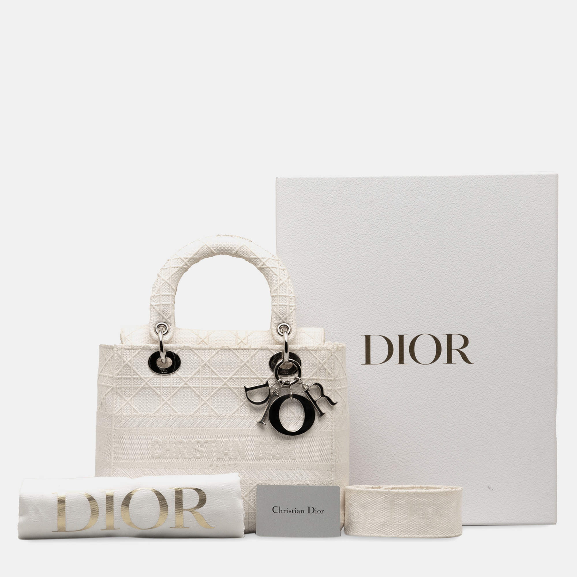 Dior White Medium Cannage Lady D-Lite 