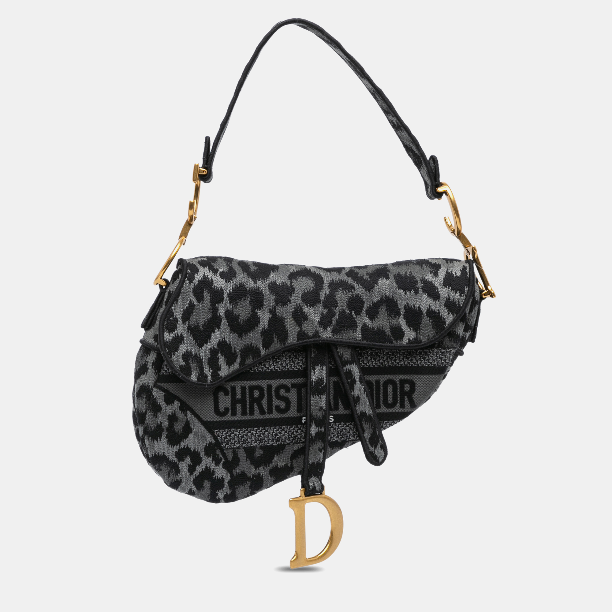 

Dior Grey Mizza Embroidered Canvas Leopard Saddle Bag