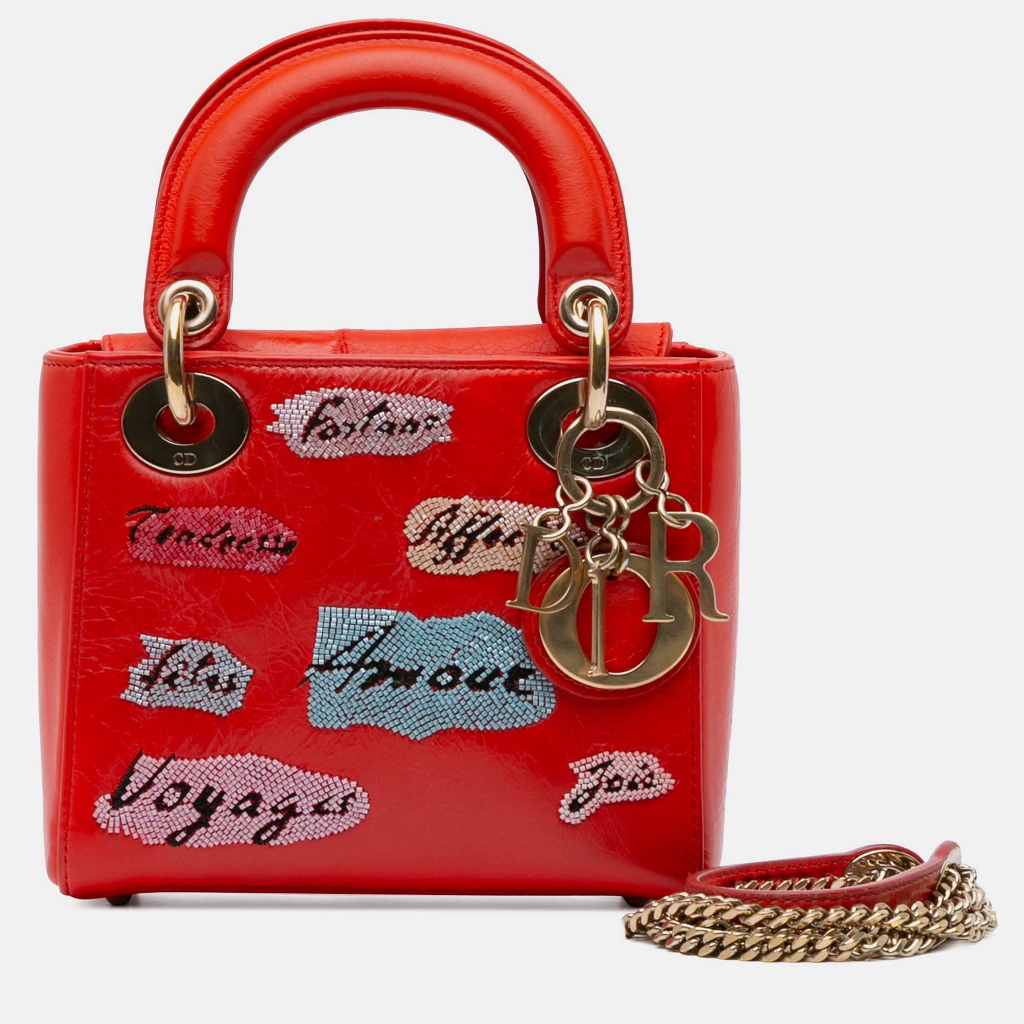 

Dior Red Calfskin Mini Sequin Embellished Lady Dior Tote Bag