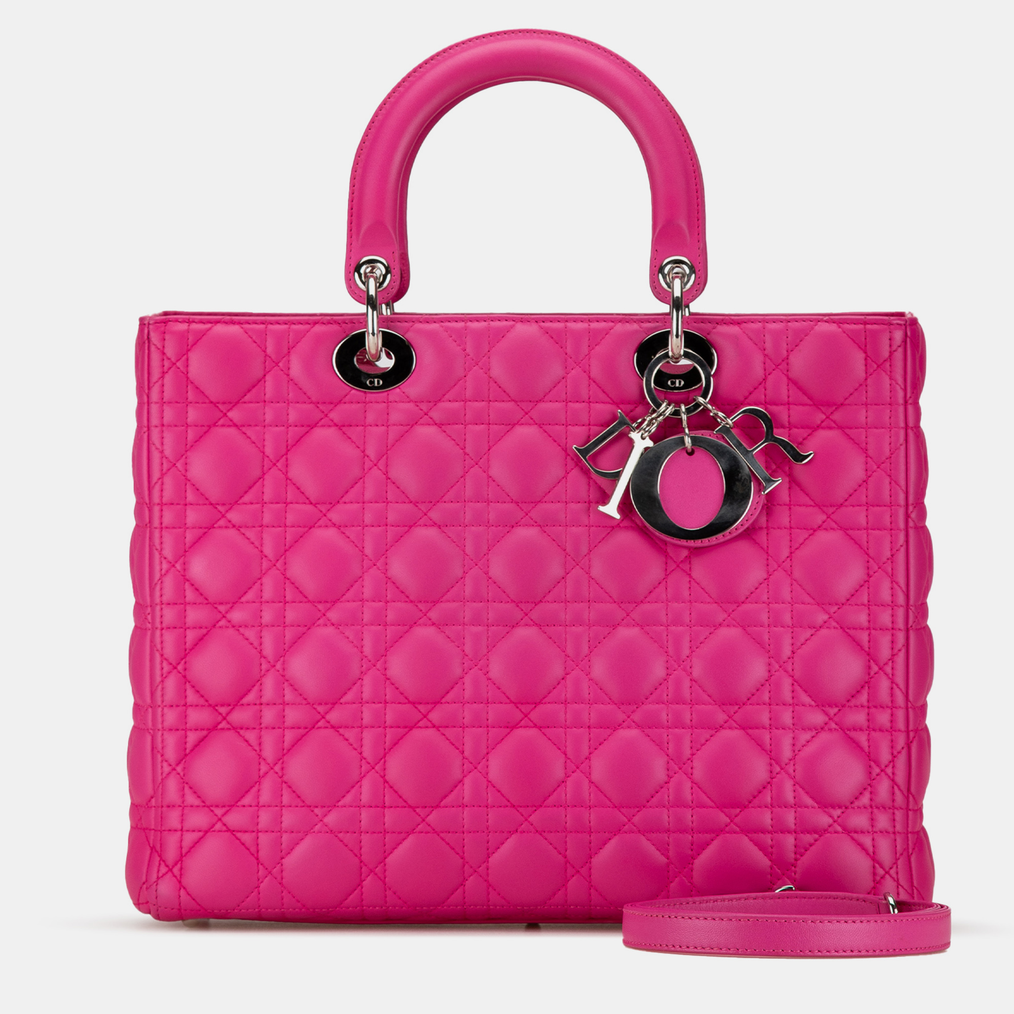 

Dior Pink Large Lambskin Cannage Lady Dior Bag