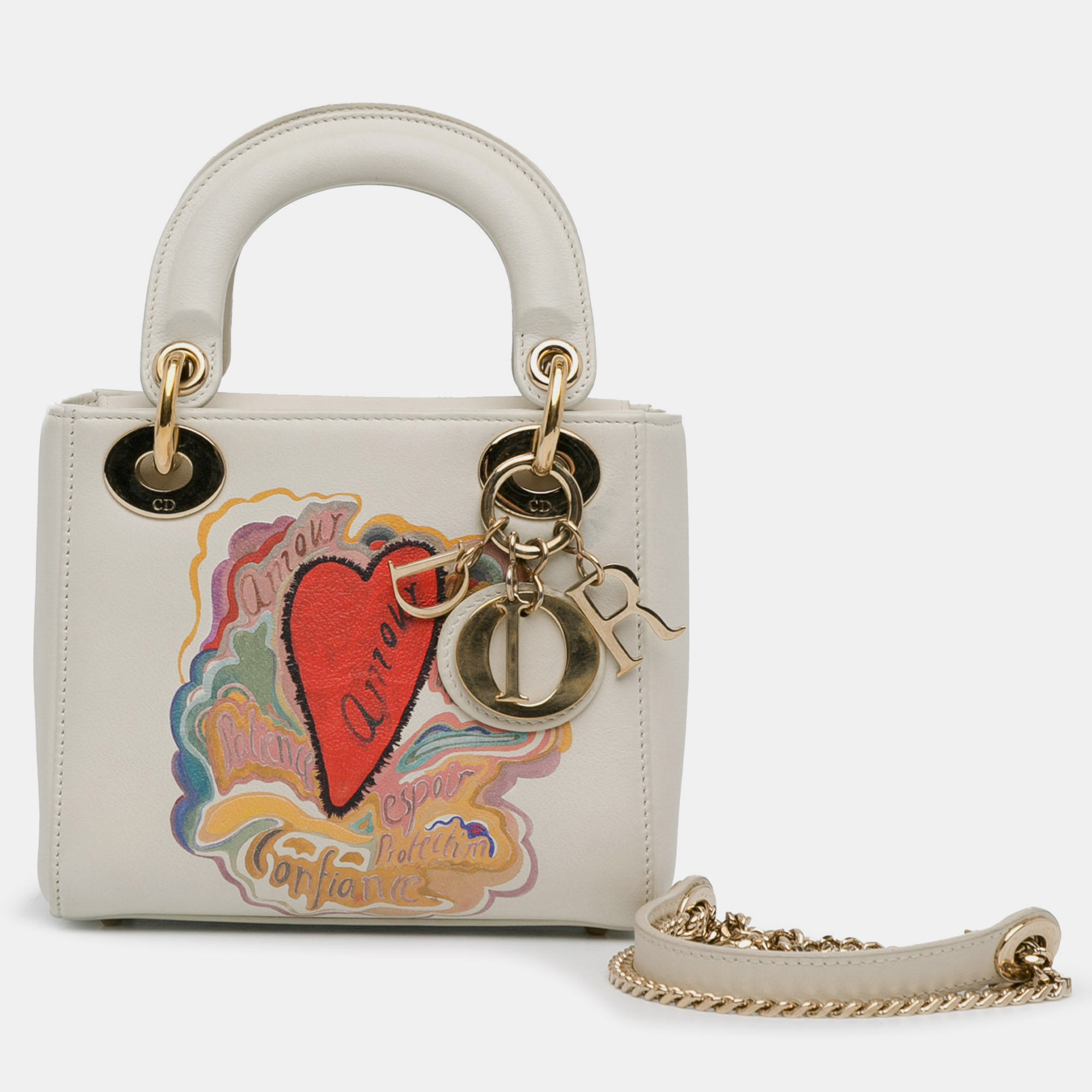 Dior White Niki De Saint Phalle Mini Calfskin Dioramour Lady Dior 