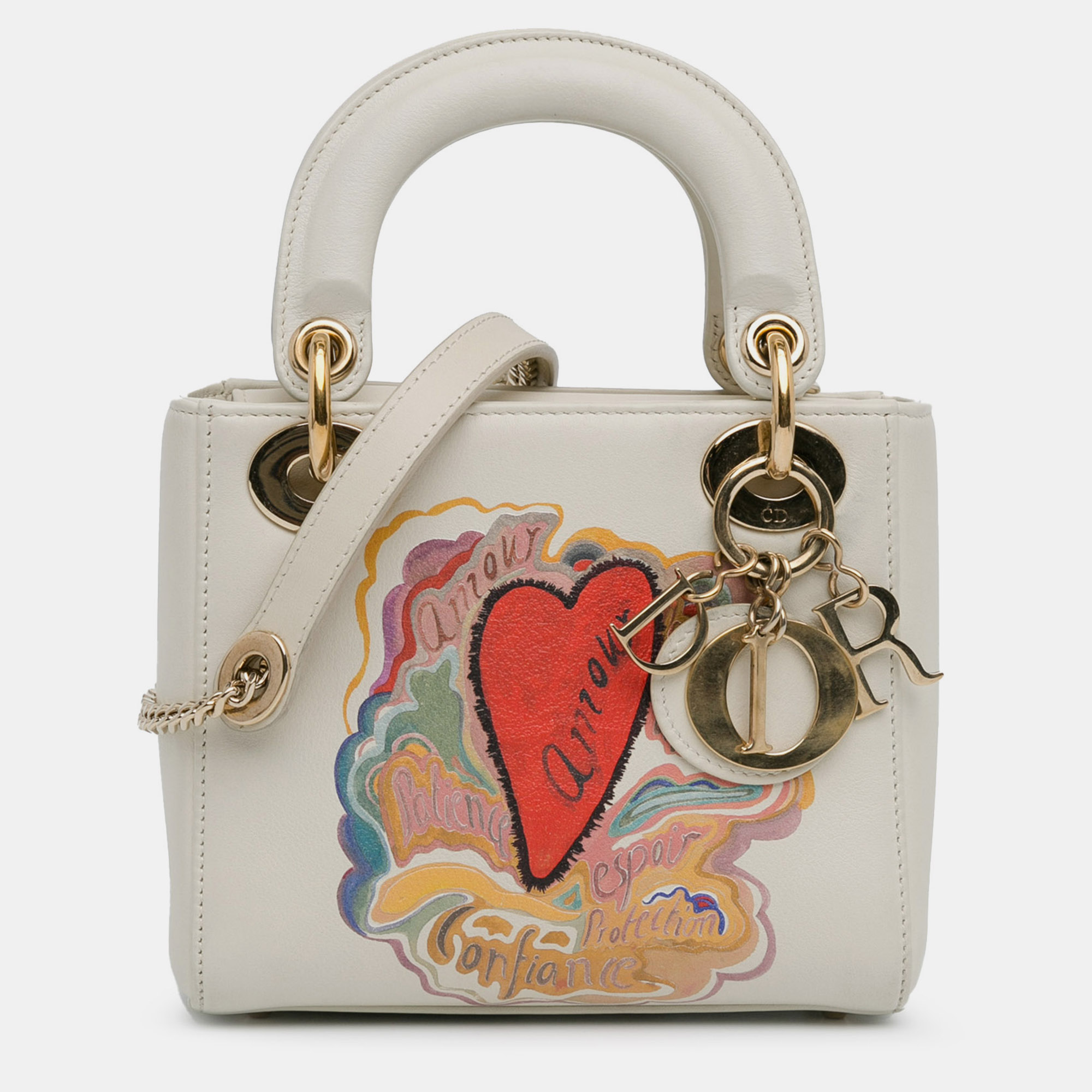 

Dior White Leather Niki De Saint Phalle Mini Dioramour Lady Dior Tote Bag