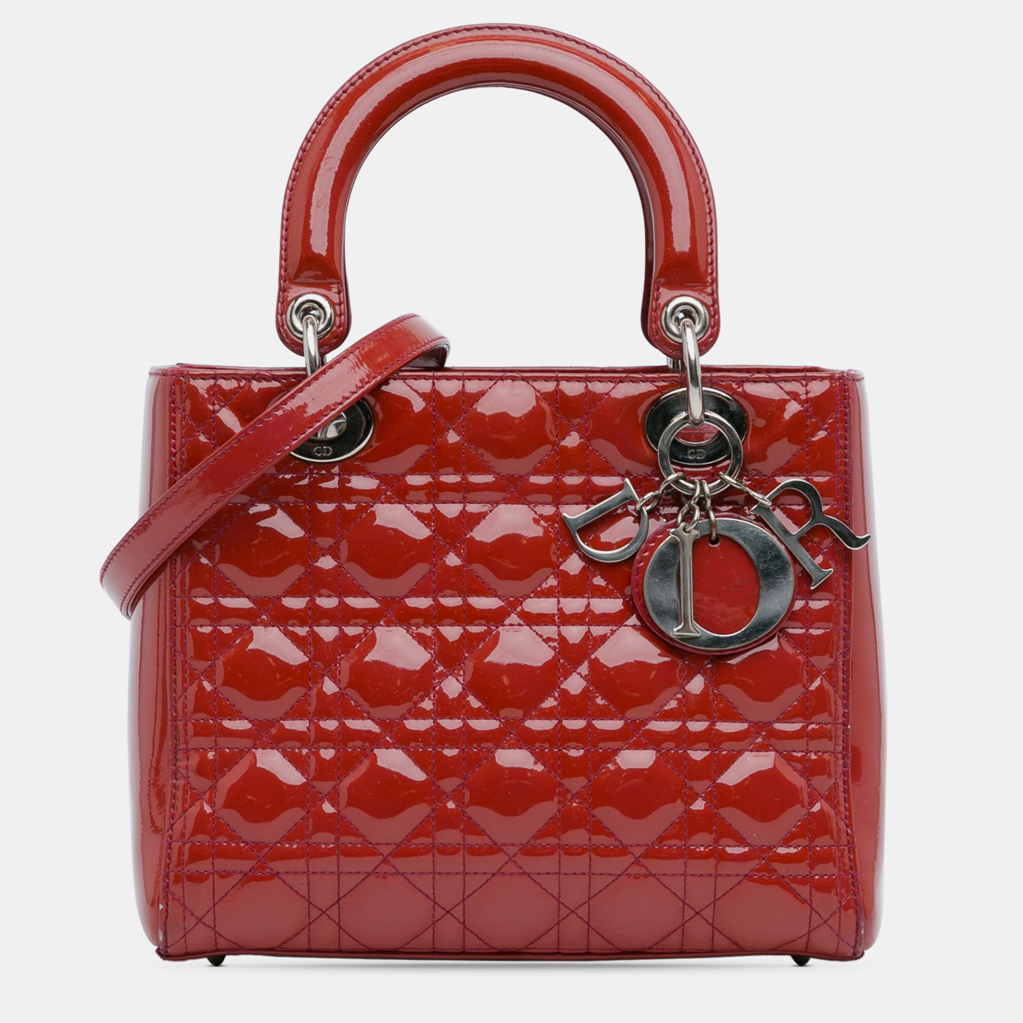 

Dior Red Medium Patent Cannage Lady Dior