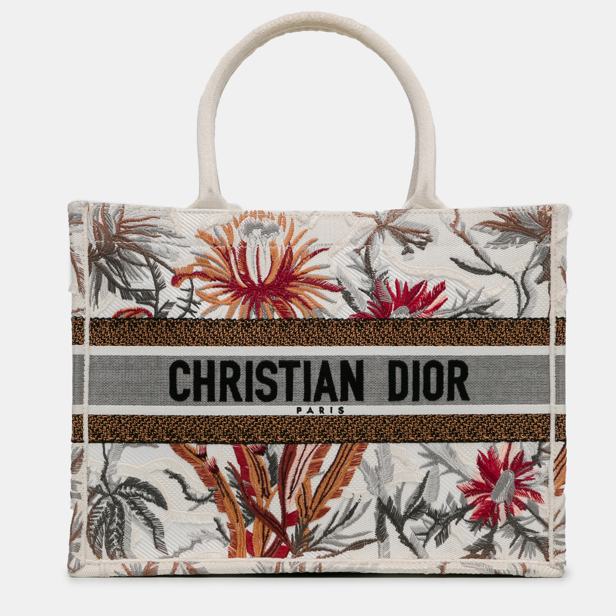 

Dior White Toile de Jouy Canvas Medium Tropicalia Book Tote Bag