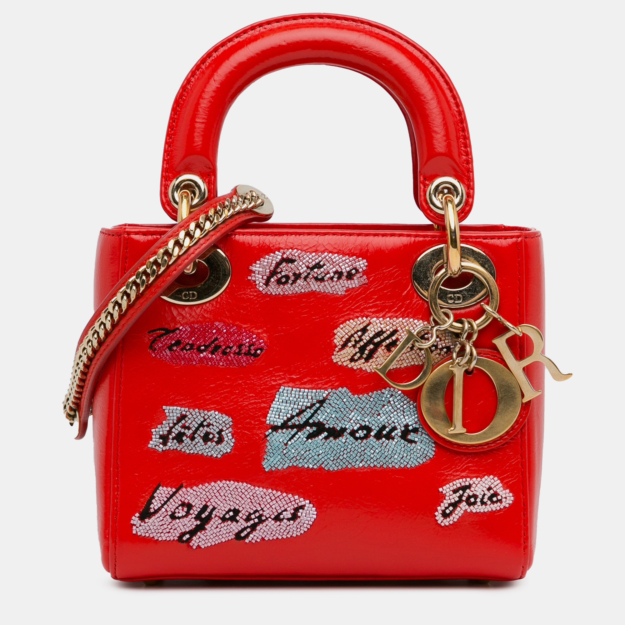 

Dior Red Mini Calfskin Sequin Embellished Lady Dior Bag