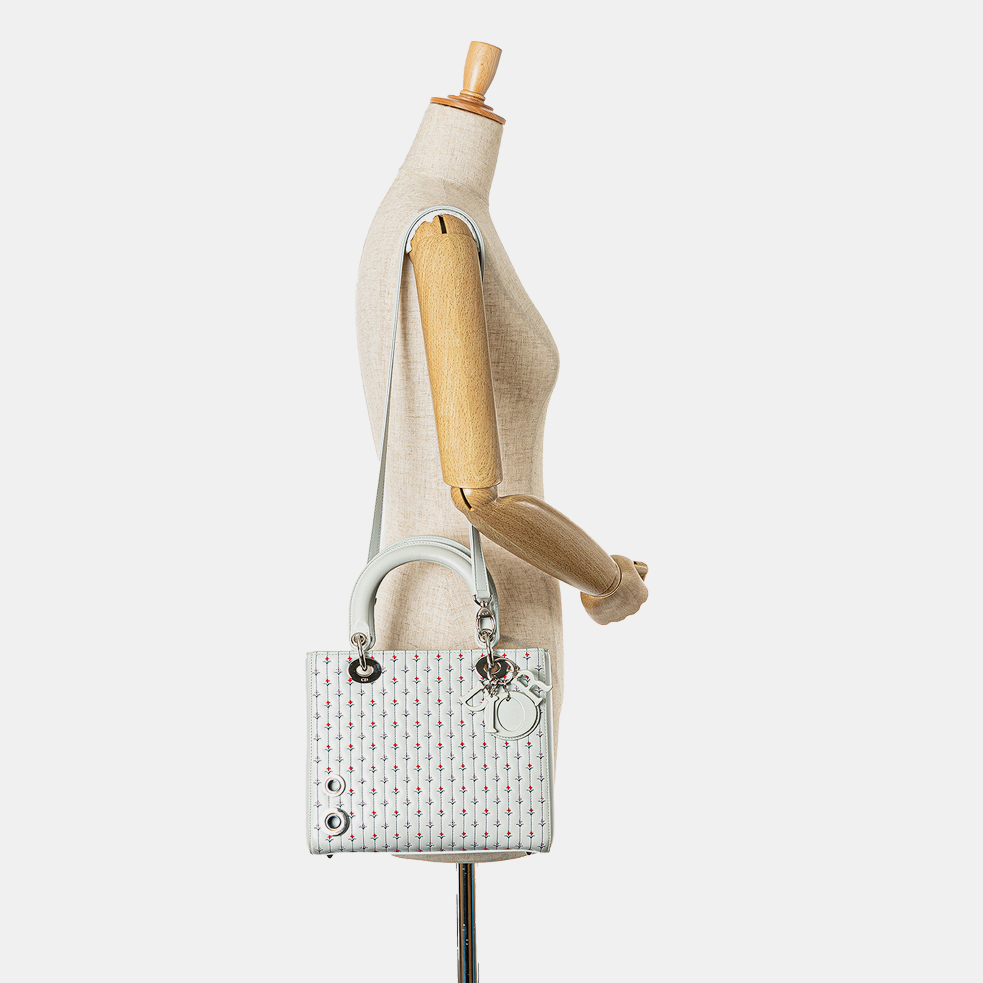 Dior White Medium Calfskin Embroidered Flower Lady Dior 