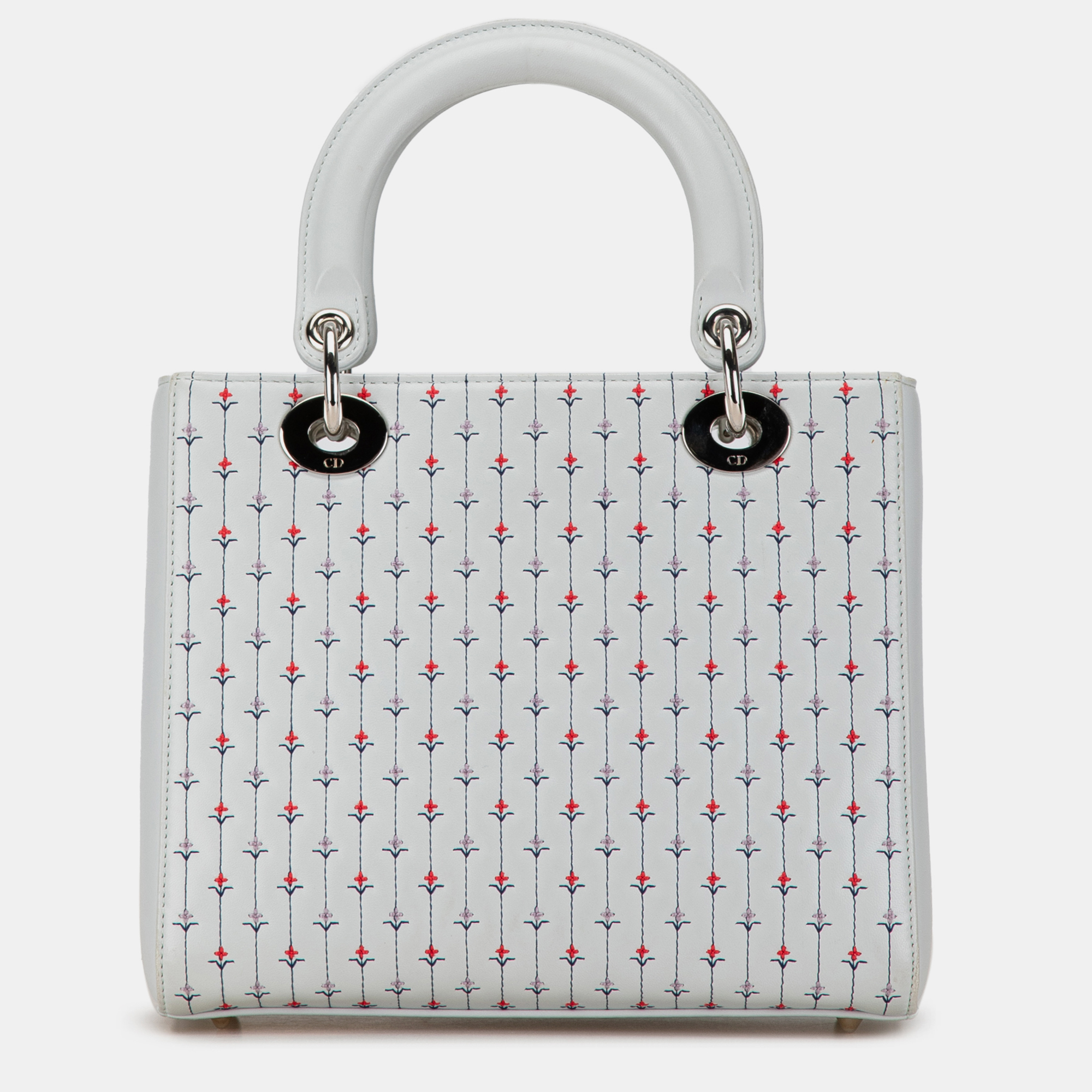 Dior White Medium Calfskin Embroidered Flower Lady Dior 