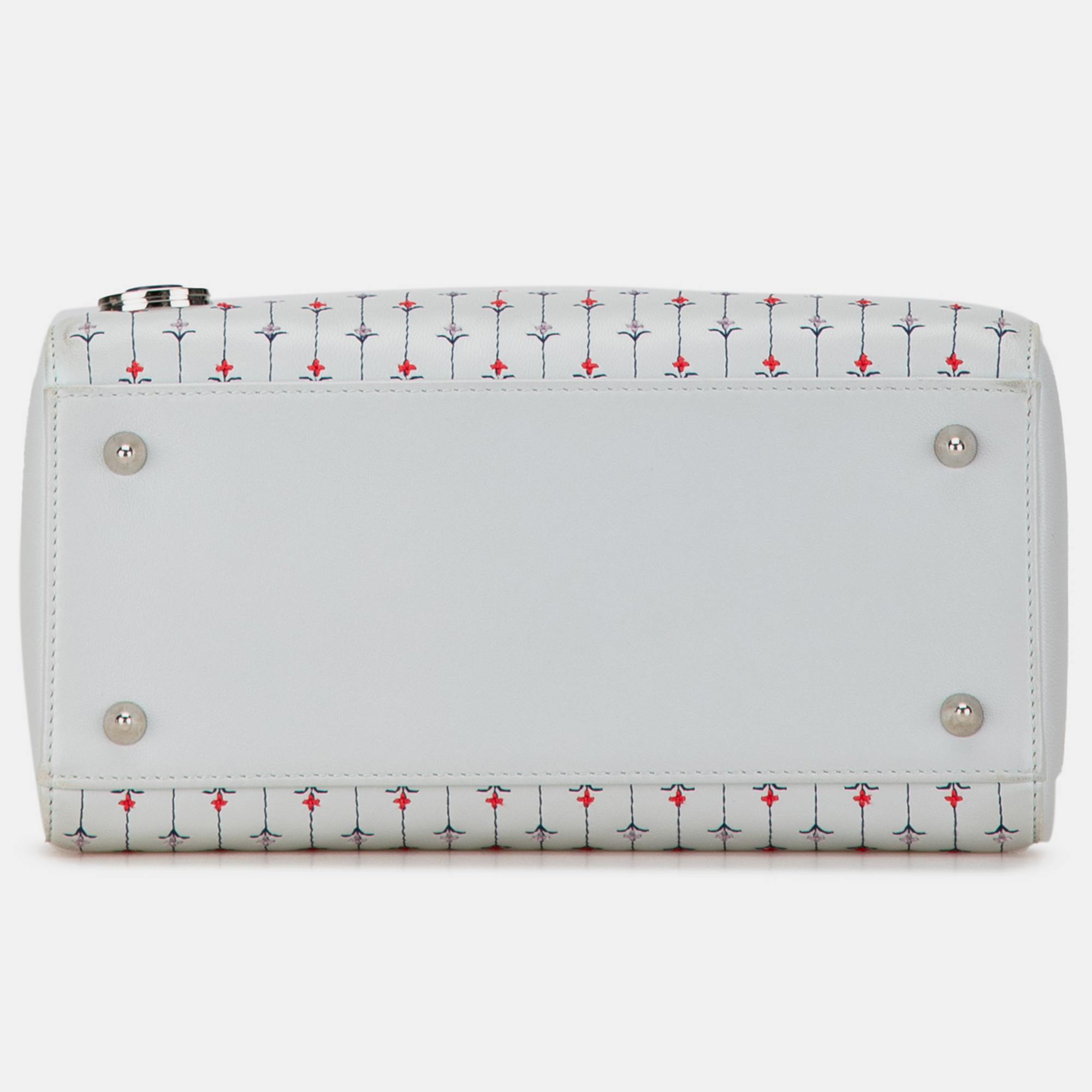 Dior White Medium Calfskin Embroidered Flower Lady Dior 