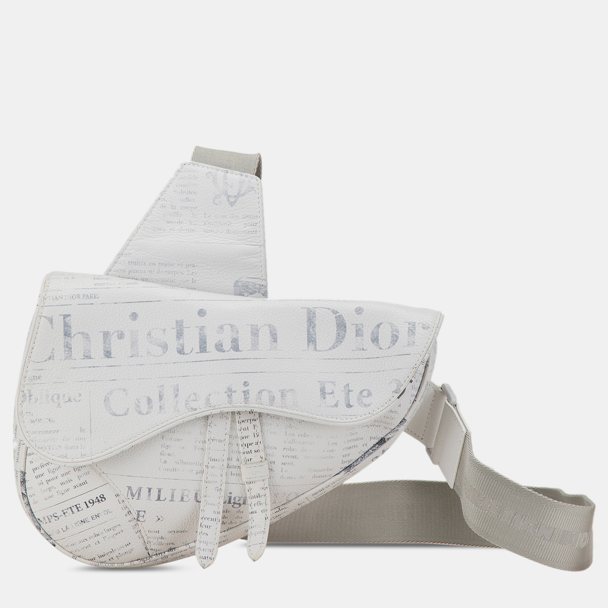 

Dior White Leather Daniel Arsham Newspaper Print Saddle Bag