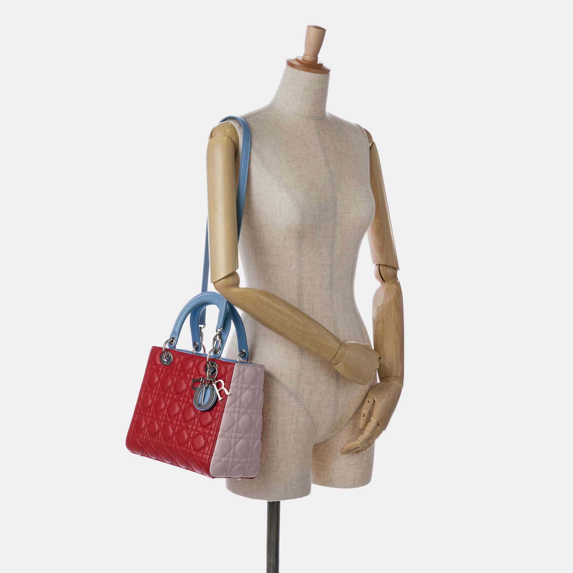 Dior Red Medium Tricolor Lambskin Cannage Lady Dior 