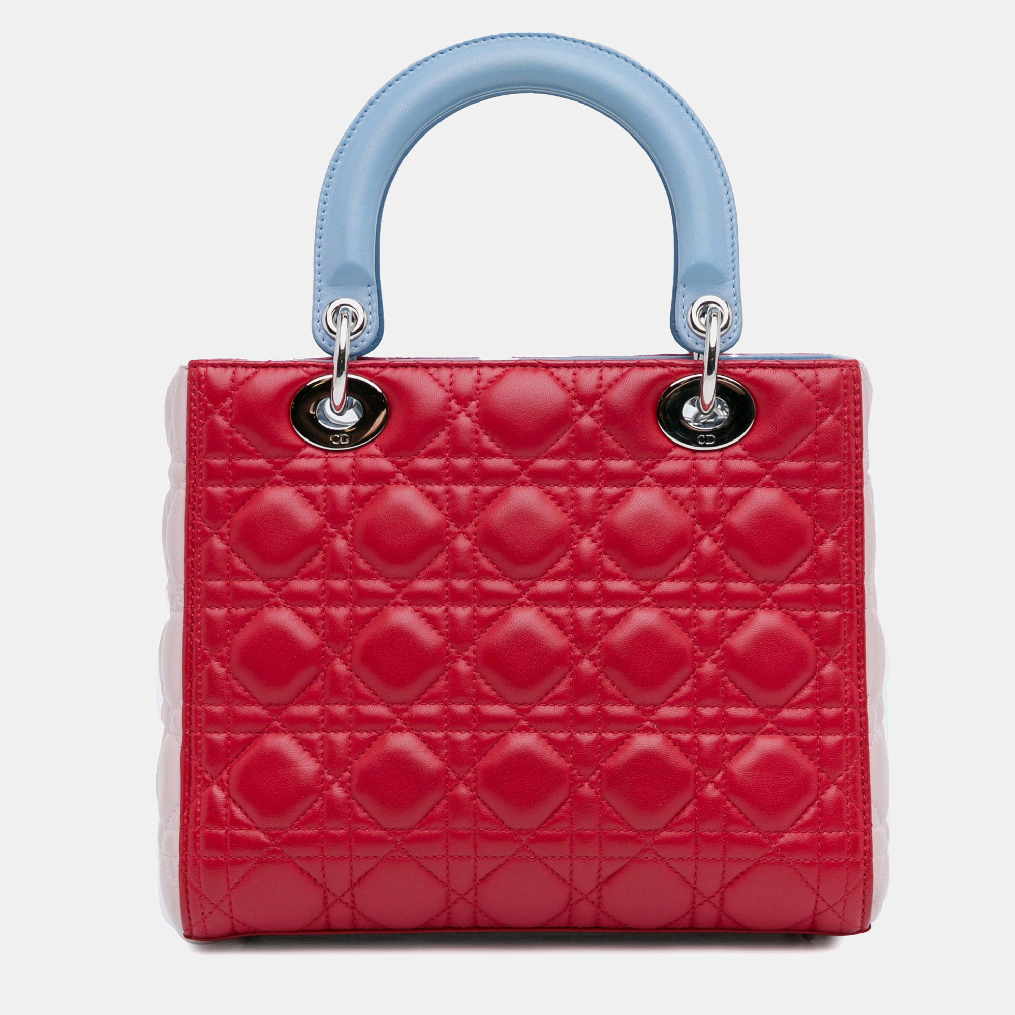 Dior Red Medium Tricolor Lambskin Cannage Lady Dior 
