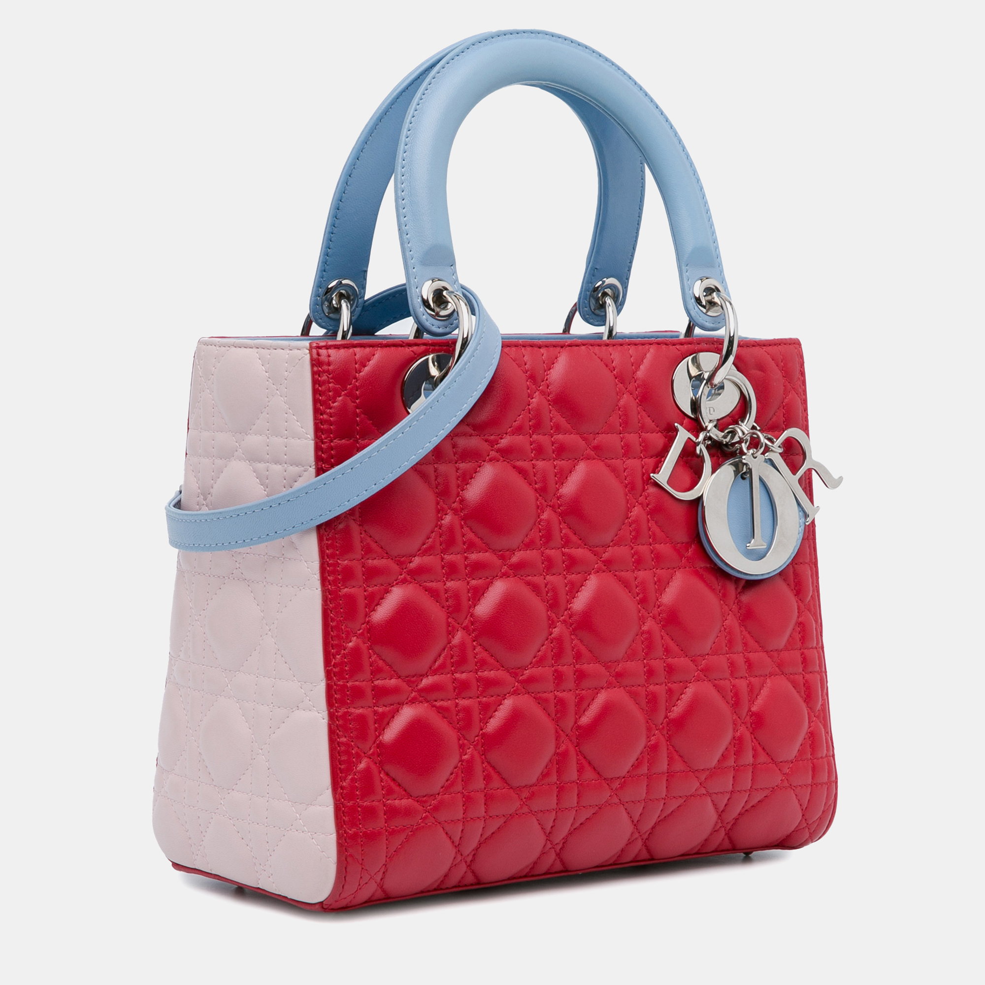 Dior Red Medium Tricolor Lambskin Cannage Lady Dior 