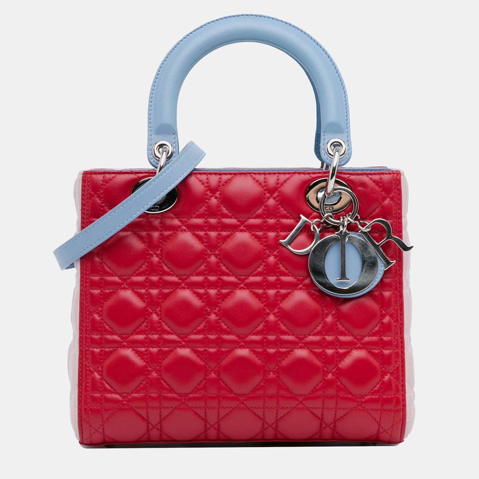 

Dior Red Medium Tricolor Lambskin Cannage Lady Dior