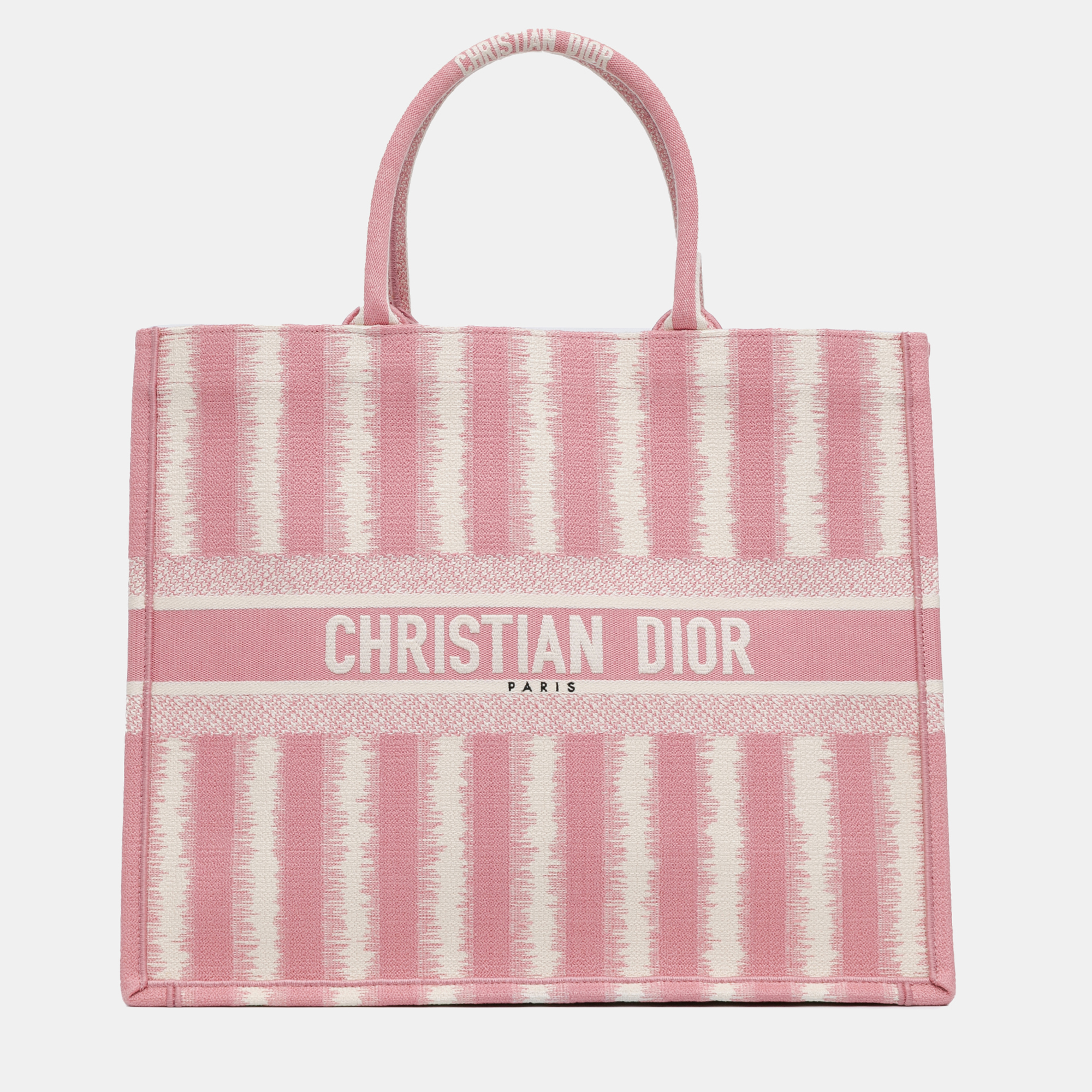 

Dior Pink Striped Canvas Large Book Tote Bag