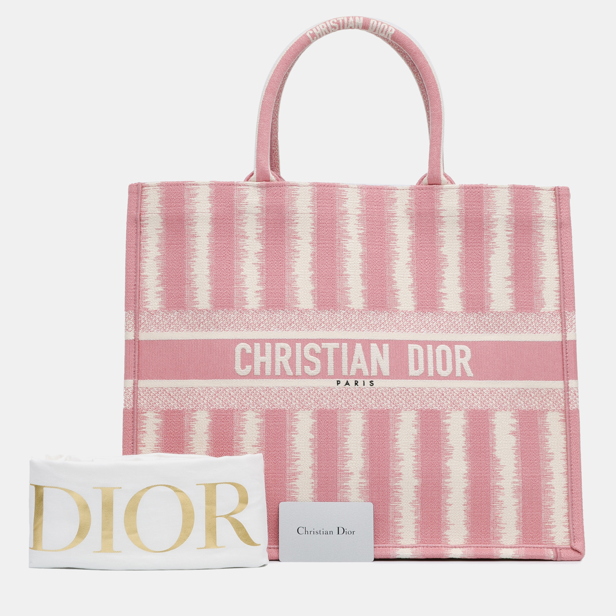 Dior Pink Large Striped Book Tote 