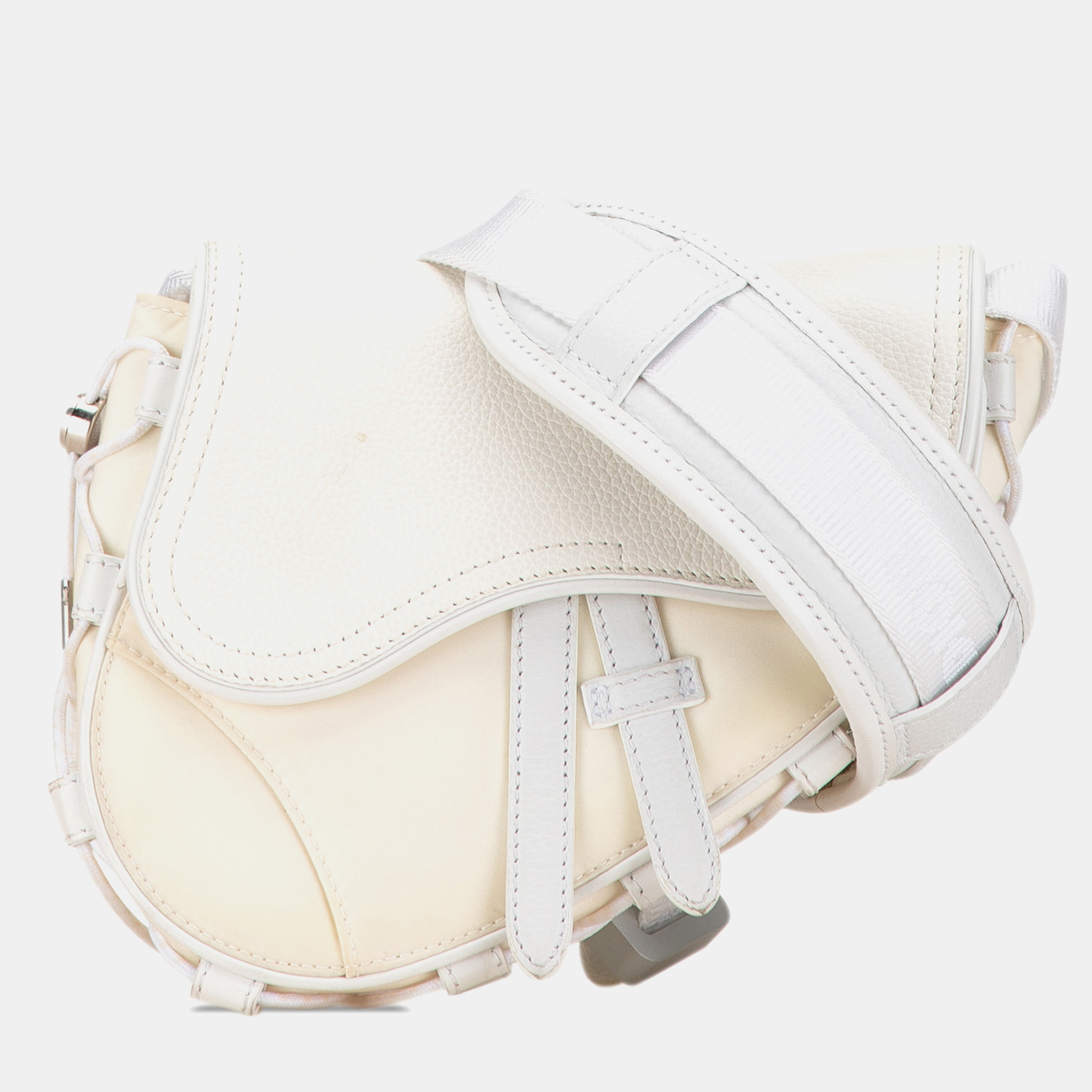 

Dior White Nylon & Leather Sacai Saddle Bag