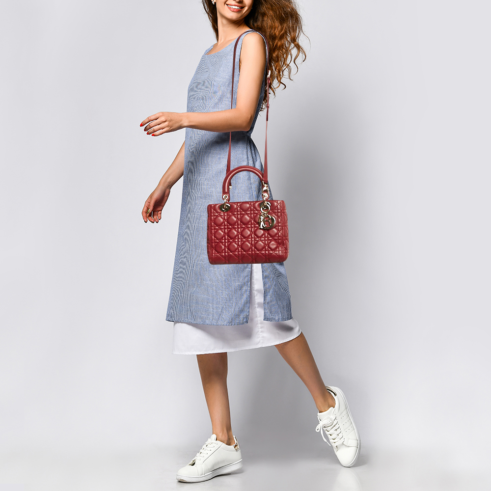 Dior Red Cannage Leather Medium Lady Dior Tote 