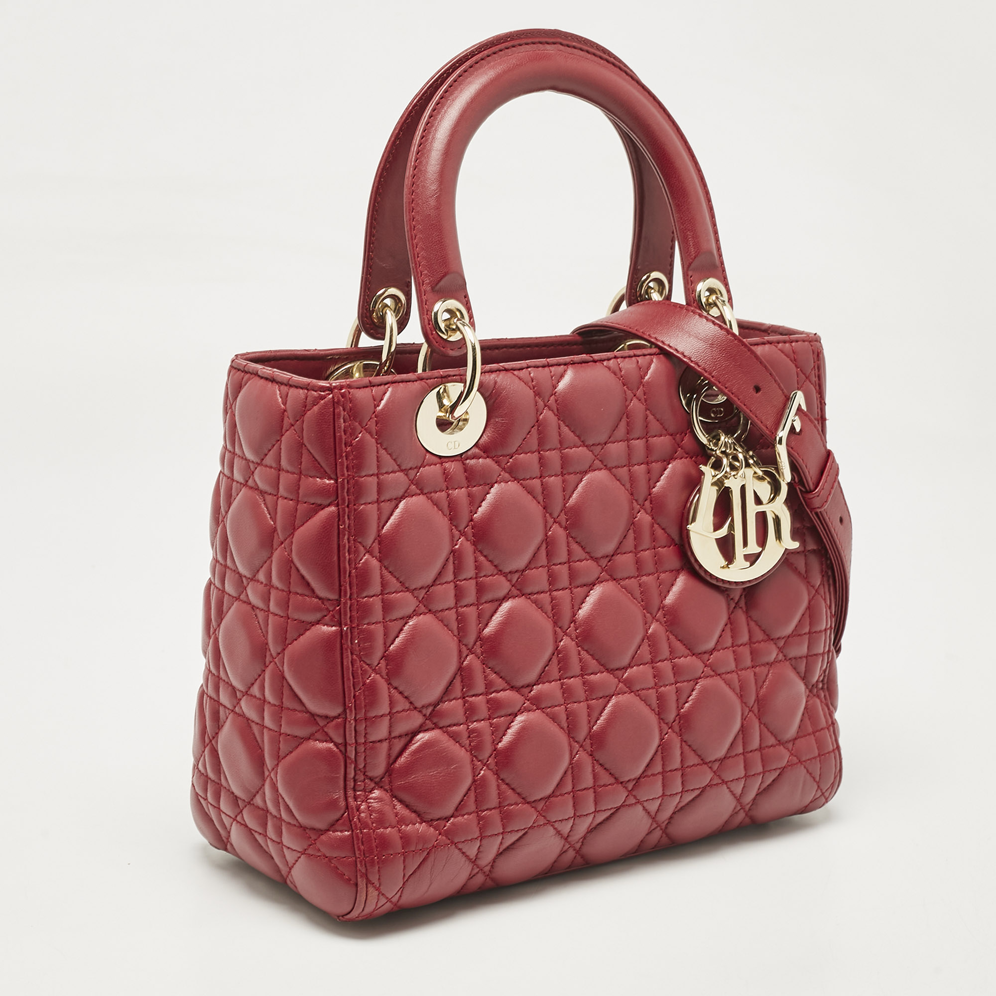 Dior Red Cannage Leather Medium Lady Dior Tote 