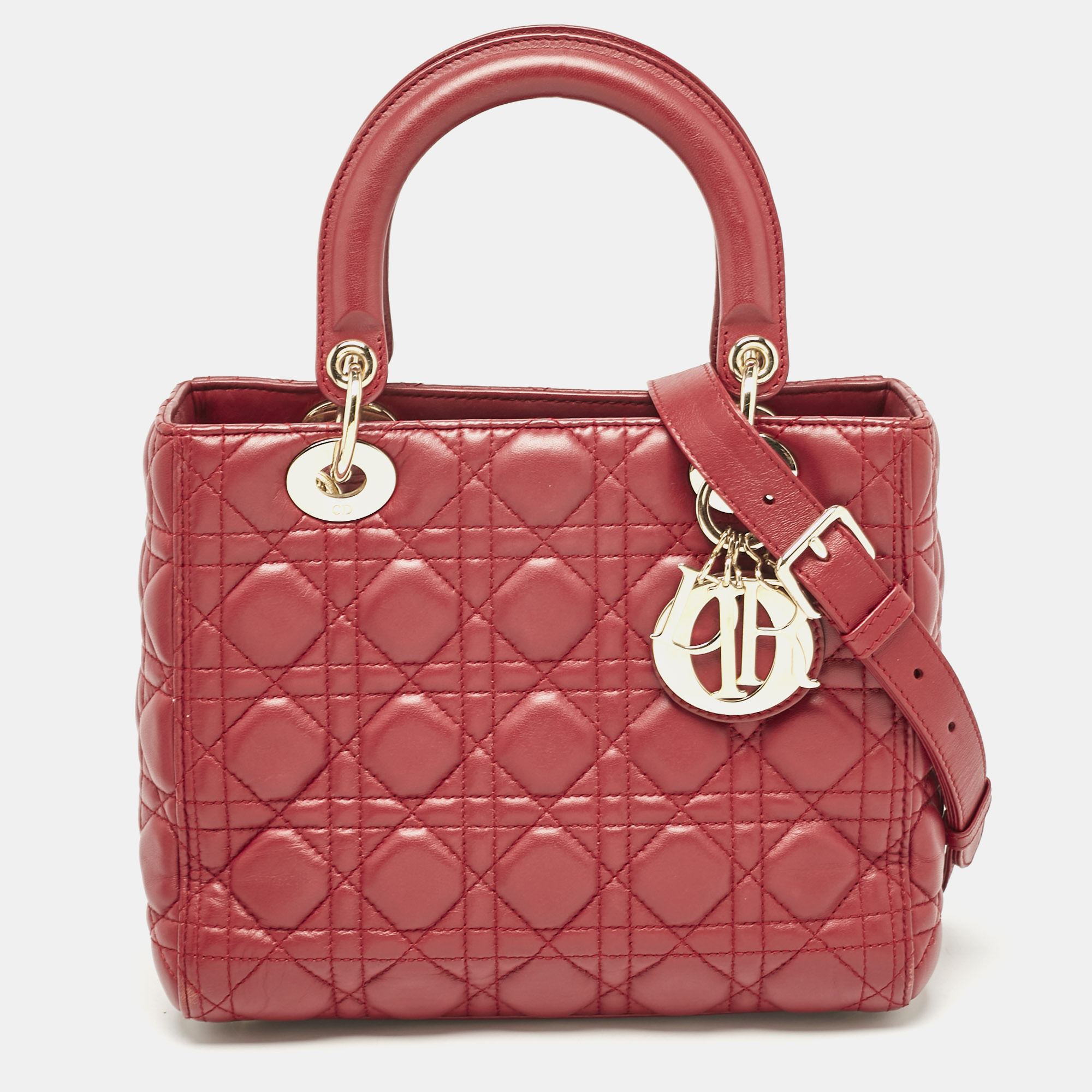 

Dior Red Cannage Leather  Lady Dior Tote