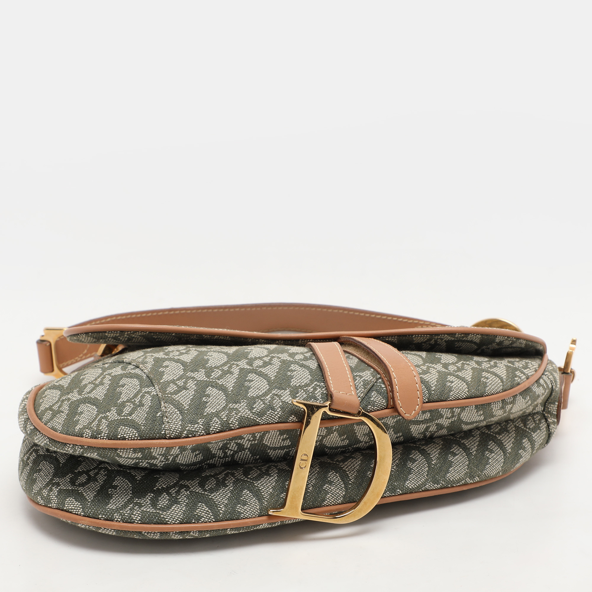 Dior Green/Tan Oblique Canvas Saddle Bag 