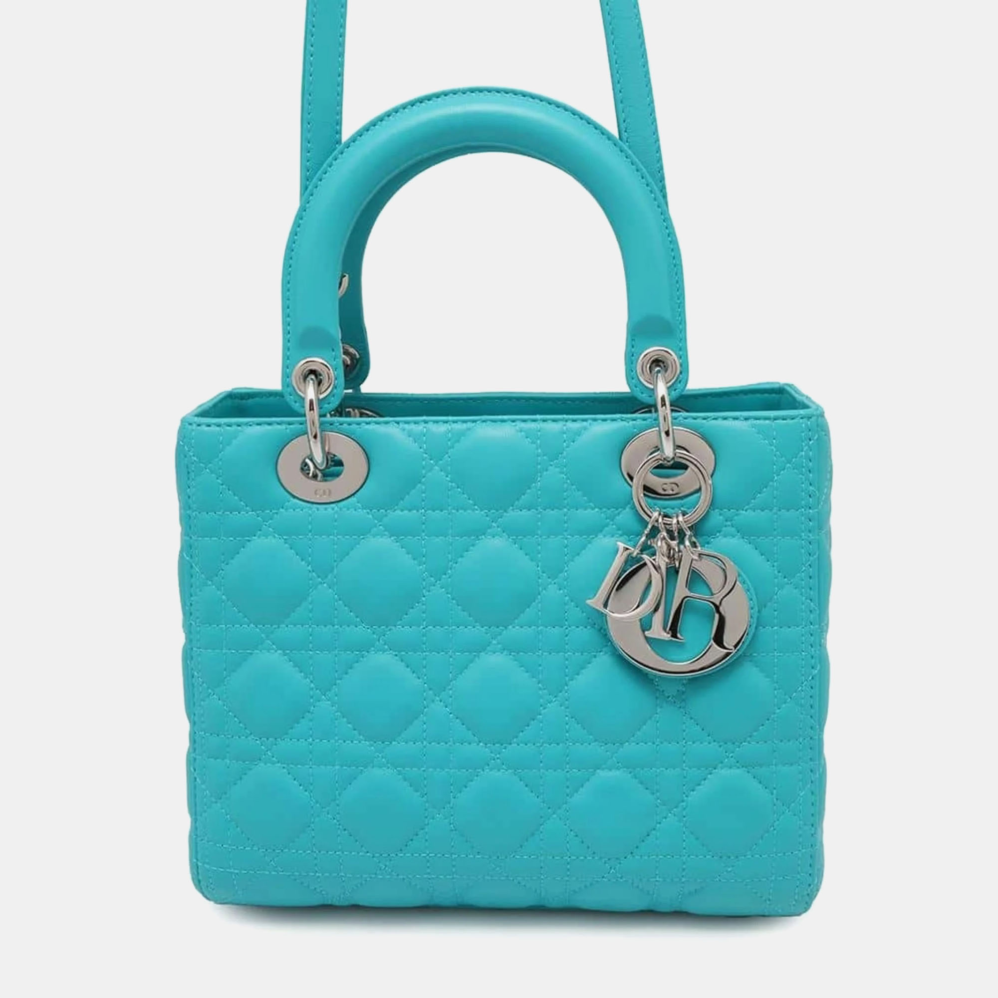 

Dior Turquoise Leather Medium Lady Dior Shoulder Bag, Blue