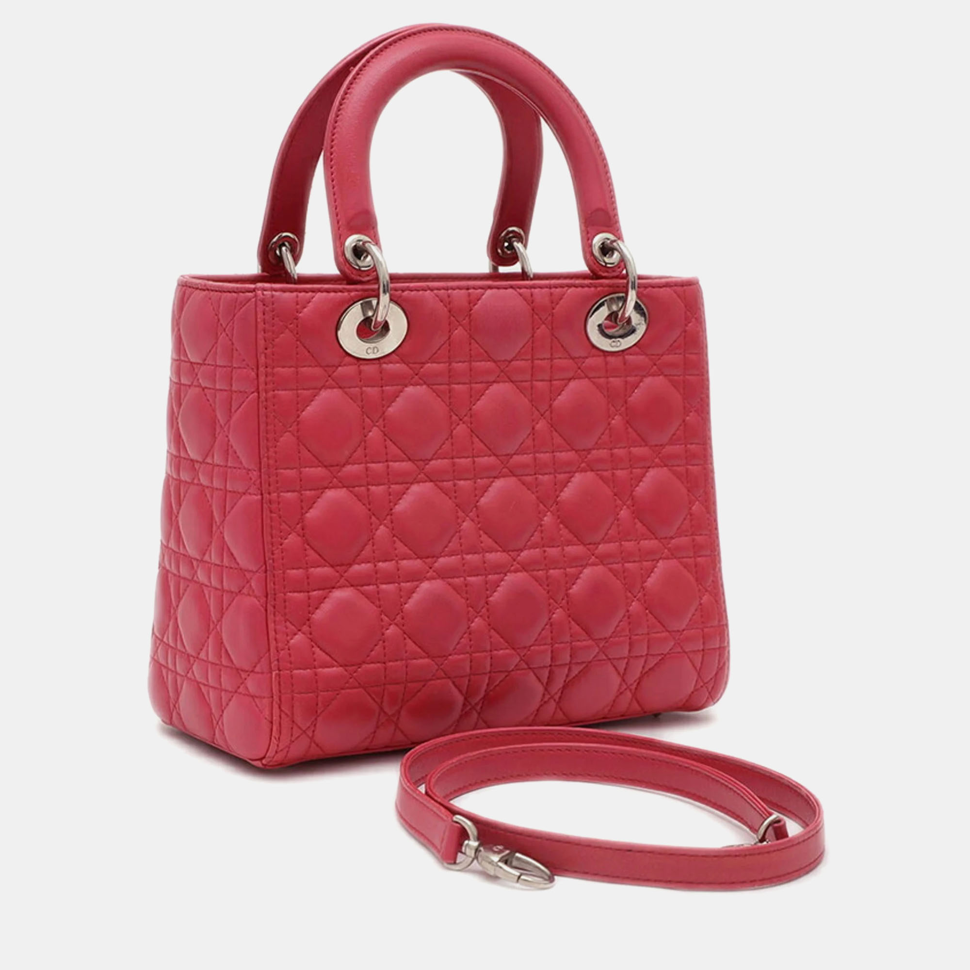 Dior Red Leather Lady Dior Medium Handbag 
