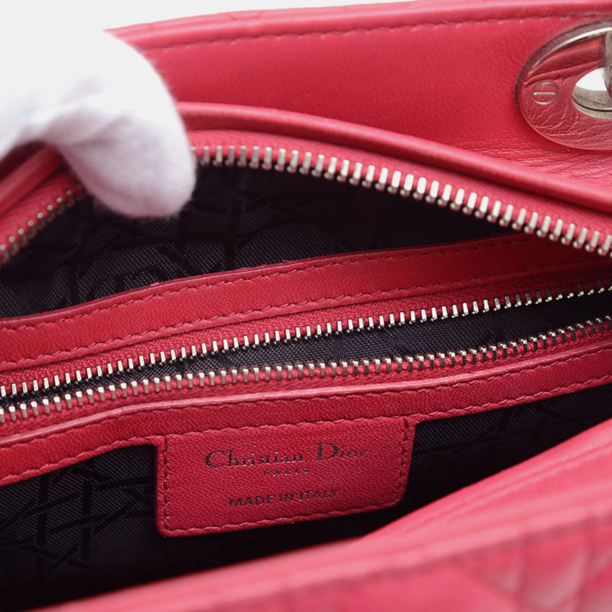 Dior Red Leather Lady Dior Medium Handbag 