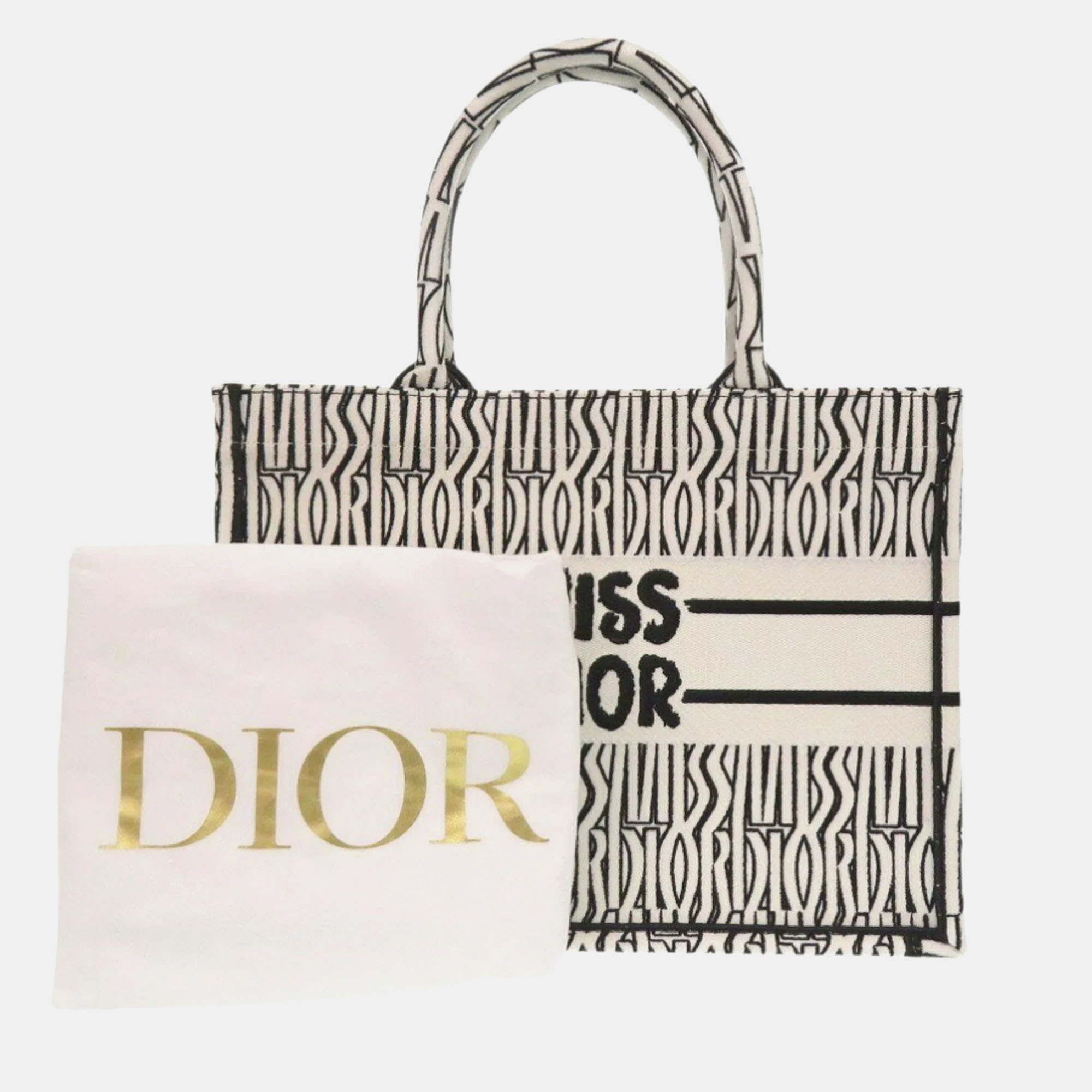 Dior White/Black Embroidered Canvas Medium Book Tote Bag 