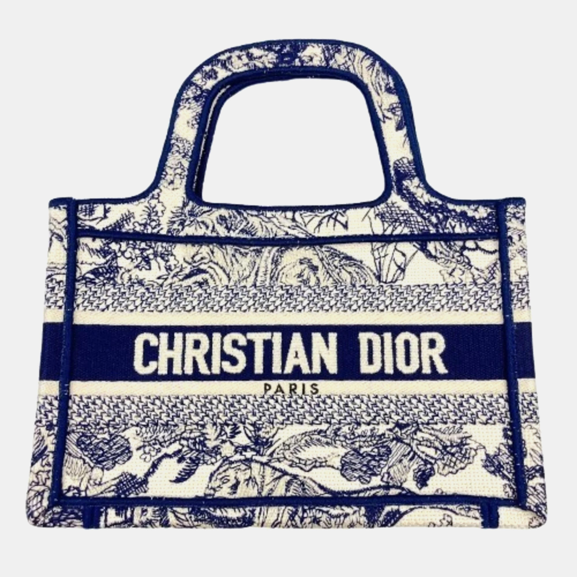 

Dior Embroidered Canvas Mini Toile de Jouy Book Tote Bag, Navy blue