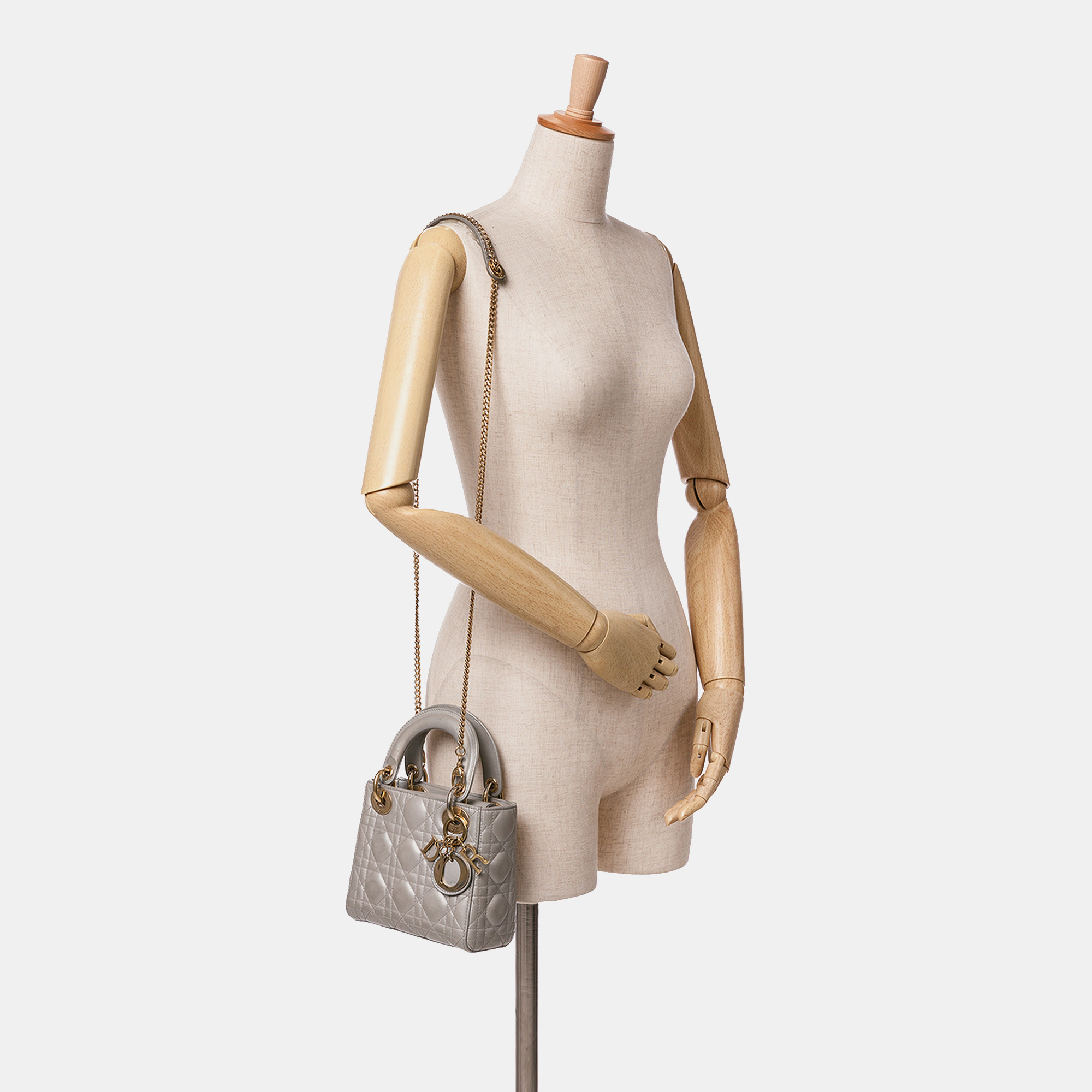 Dior Grey Mini Metallic Lambskin Cannage Lady Dior Bag 