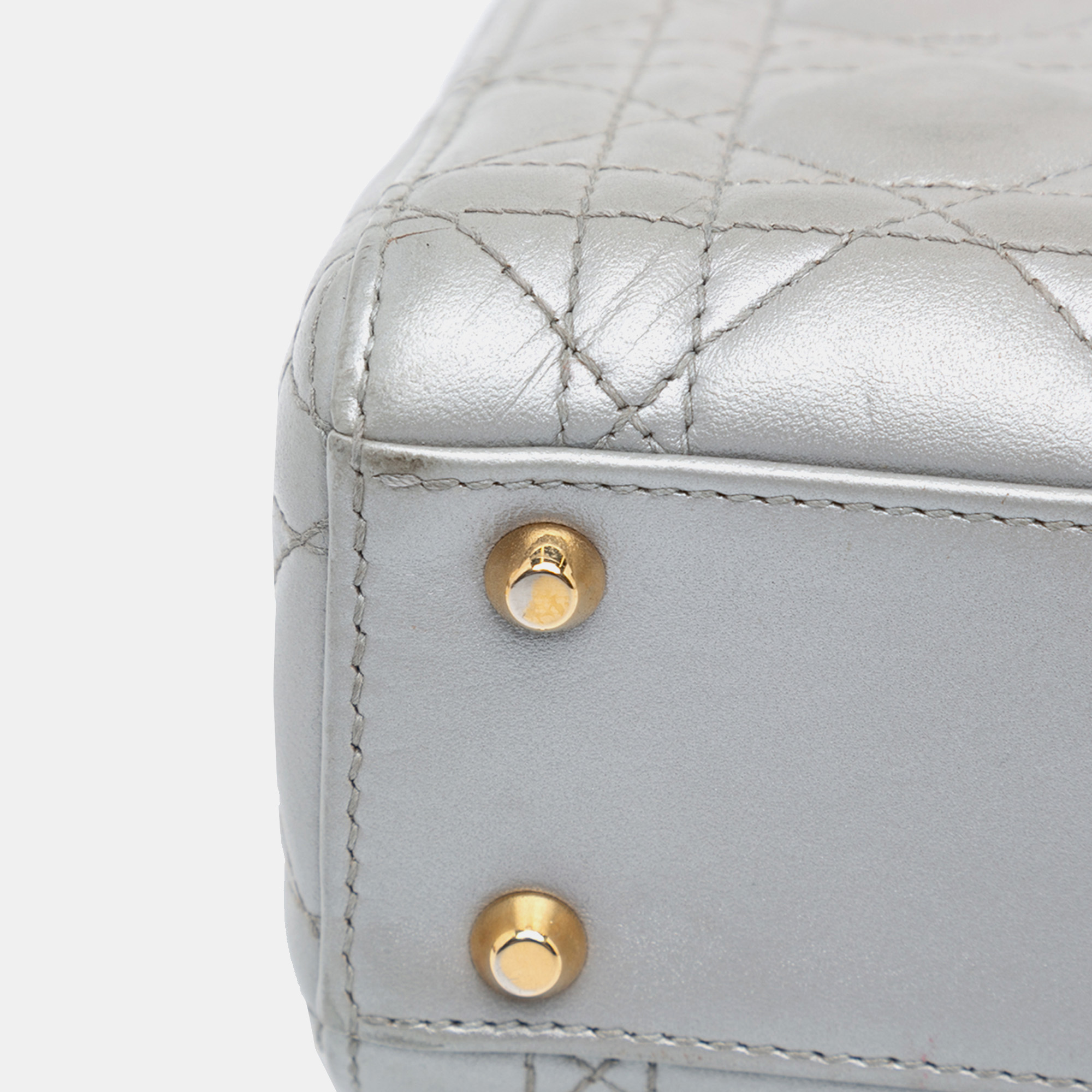 Dior Grey Mini Metallic Lambskin Cannage Lady Dior Bag 