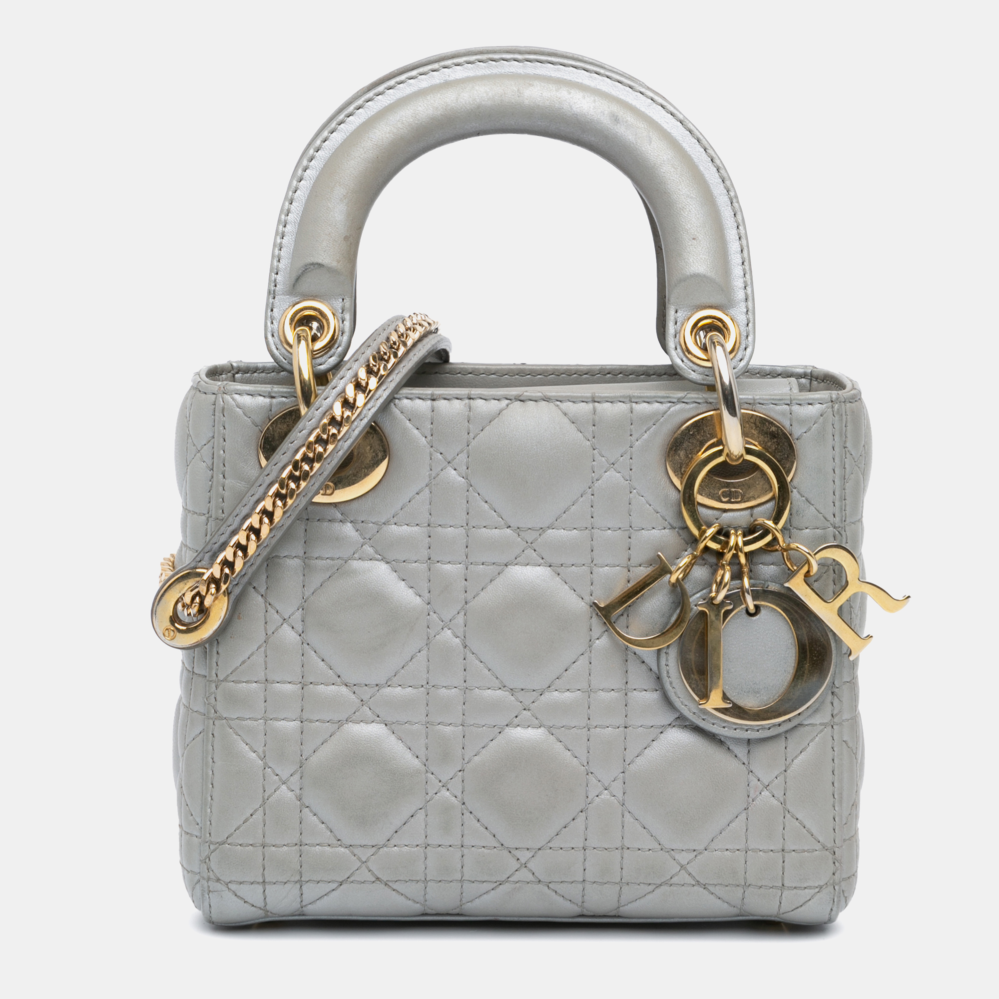 

Dior Grey Mini Metallic Lambskin Cannage Lady Dior Bag