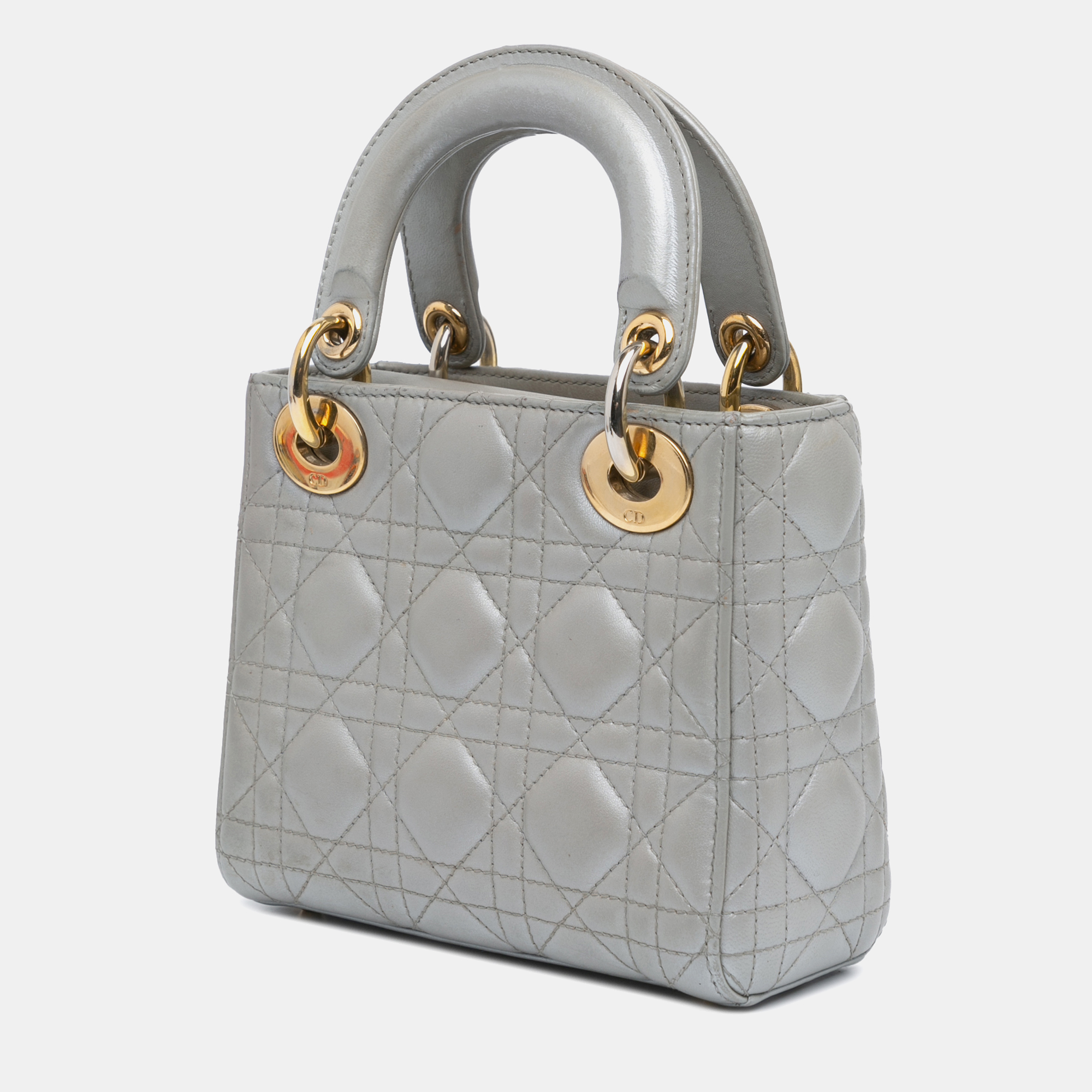 Dior Grey Mini Metallic Lambskin Cannage Lady Dior Bag 