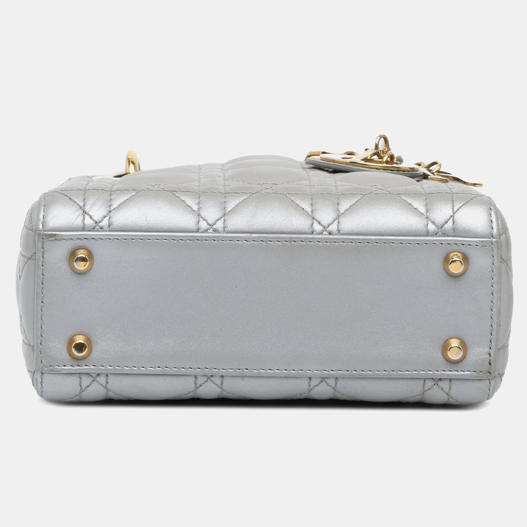 Dior Grey Mini Metallic Lambskin Cannage Lady Dior Bag 