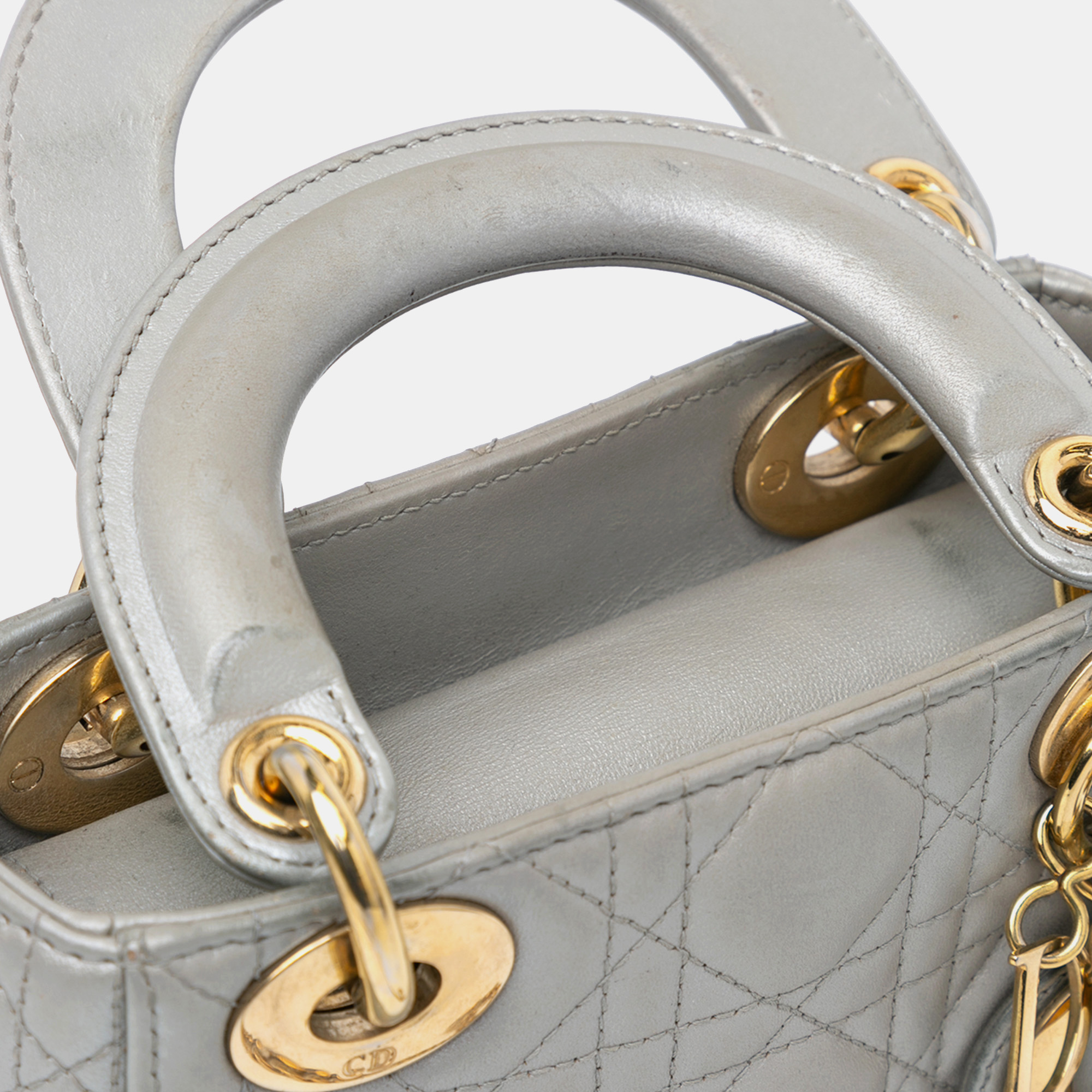 Dior Grey Mini Metallic Lambskin Cannage Lady Dior Bag 