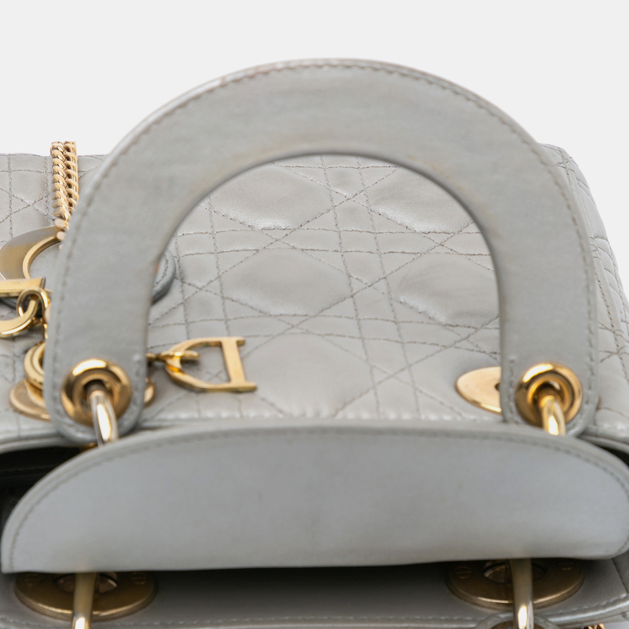 Dior Grey Mini Metallic Lambskin Cannage Lady Dior Bag 
