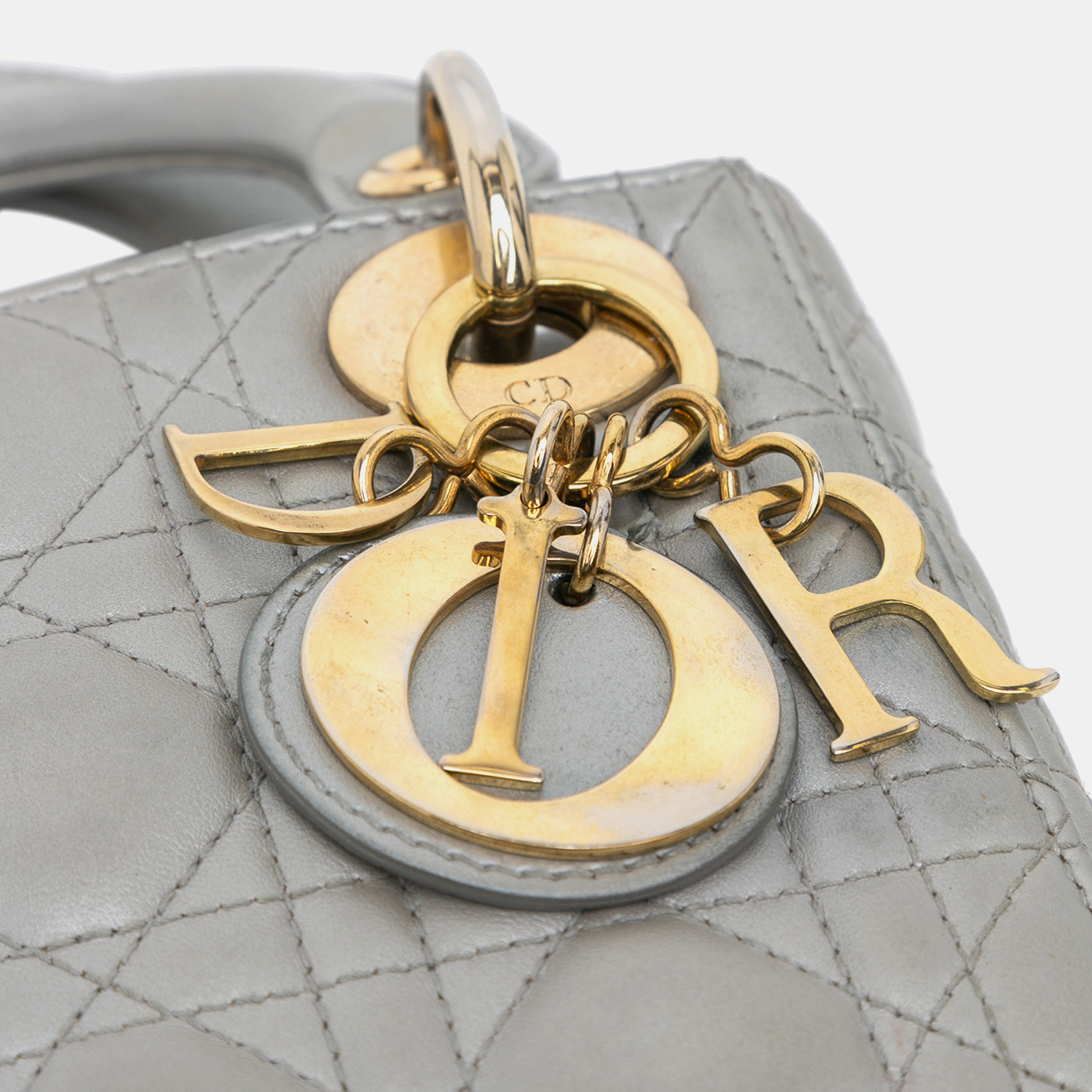 Dior Grey Mini Metallic Lambskin Cannage Lady Dior Bag 