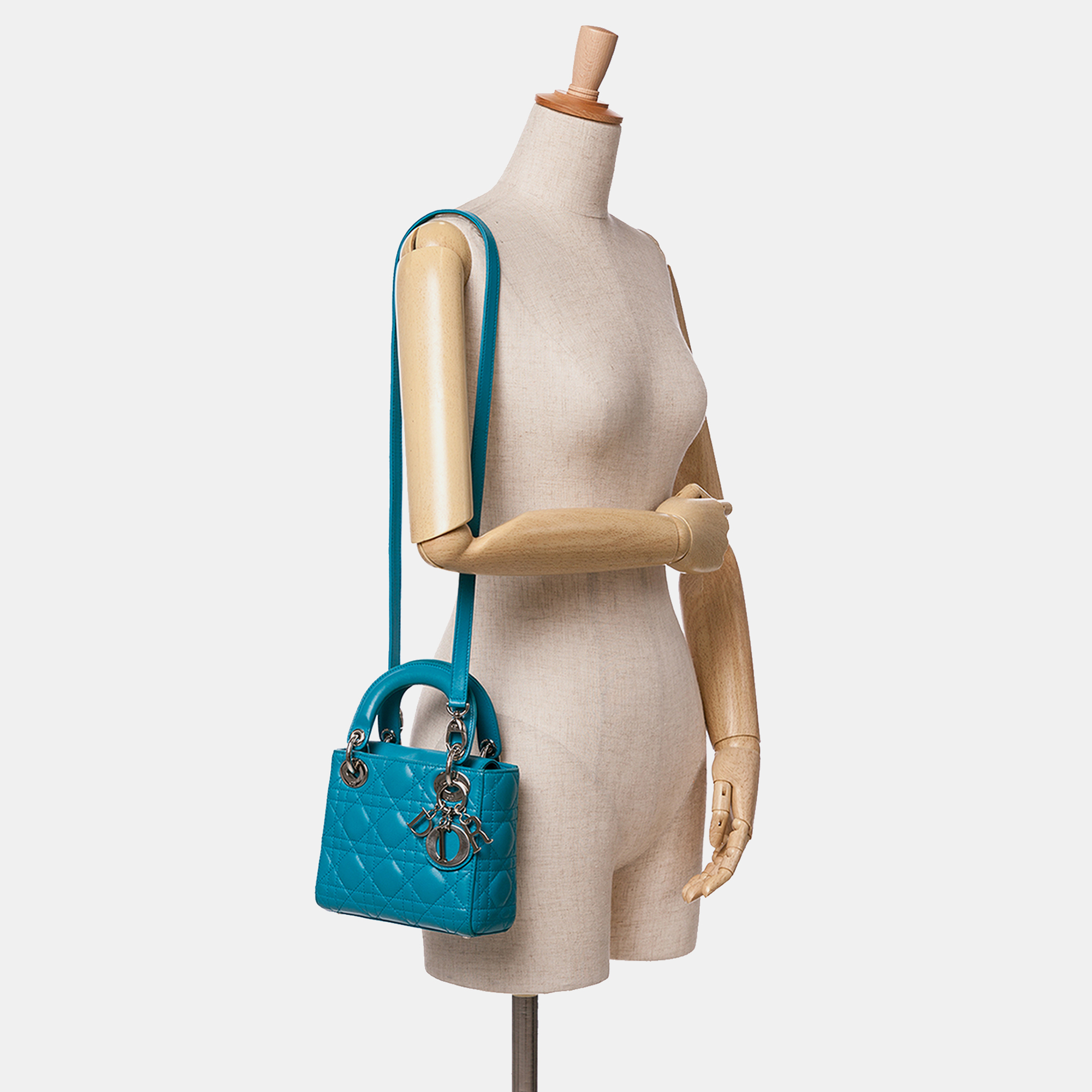 Dior Blue Mini Lambskin Cannage Lady Dior Bag 