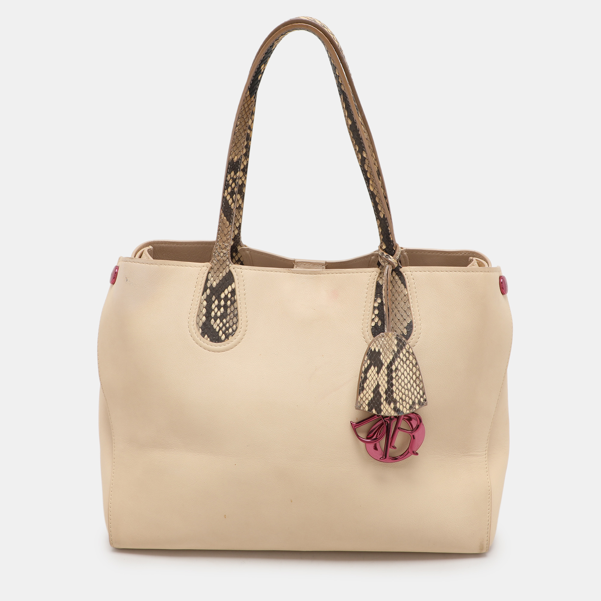 

Dior Cream Leather and Snakeskin Trims Dior Addict Shopping Tote