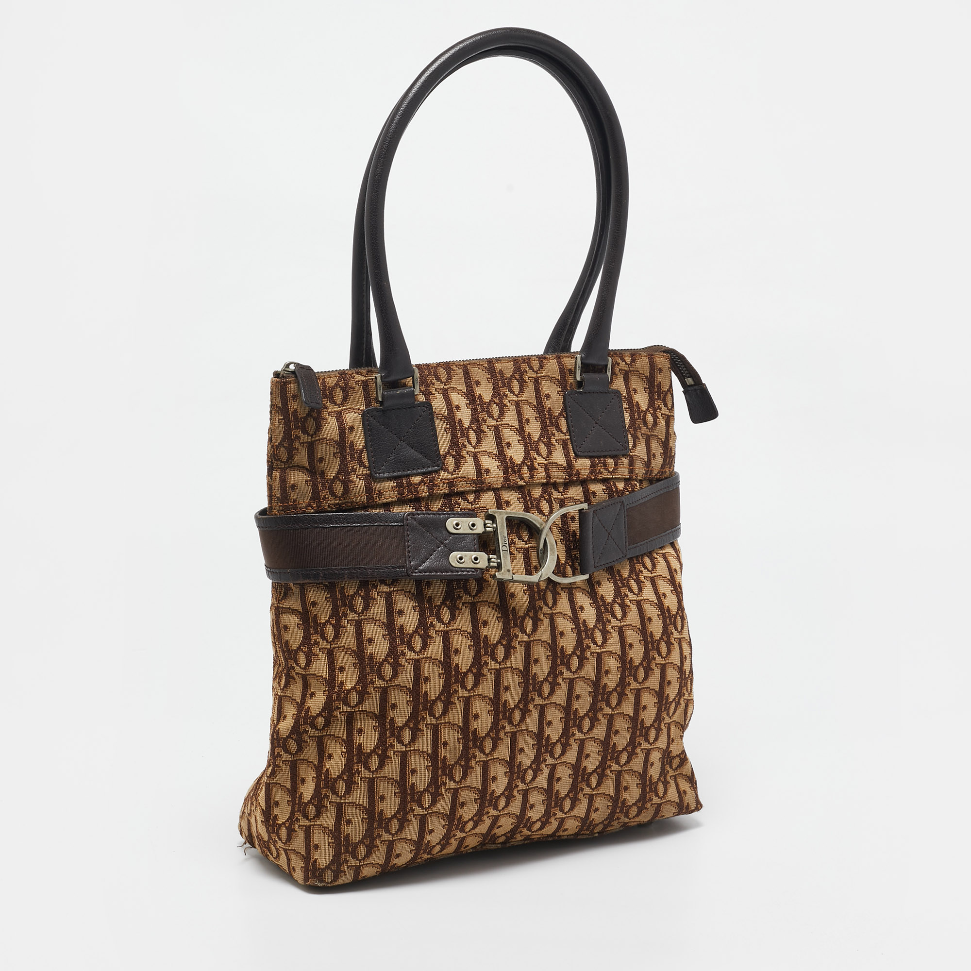 Dior Brown Diorissimo Canvas and Leather Buckle Tote 