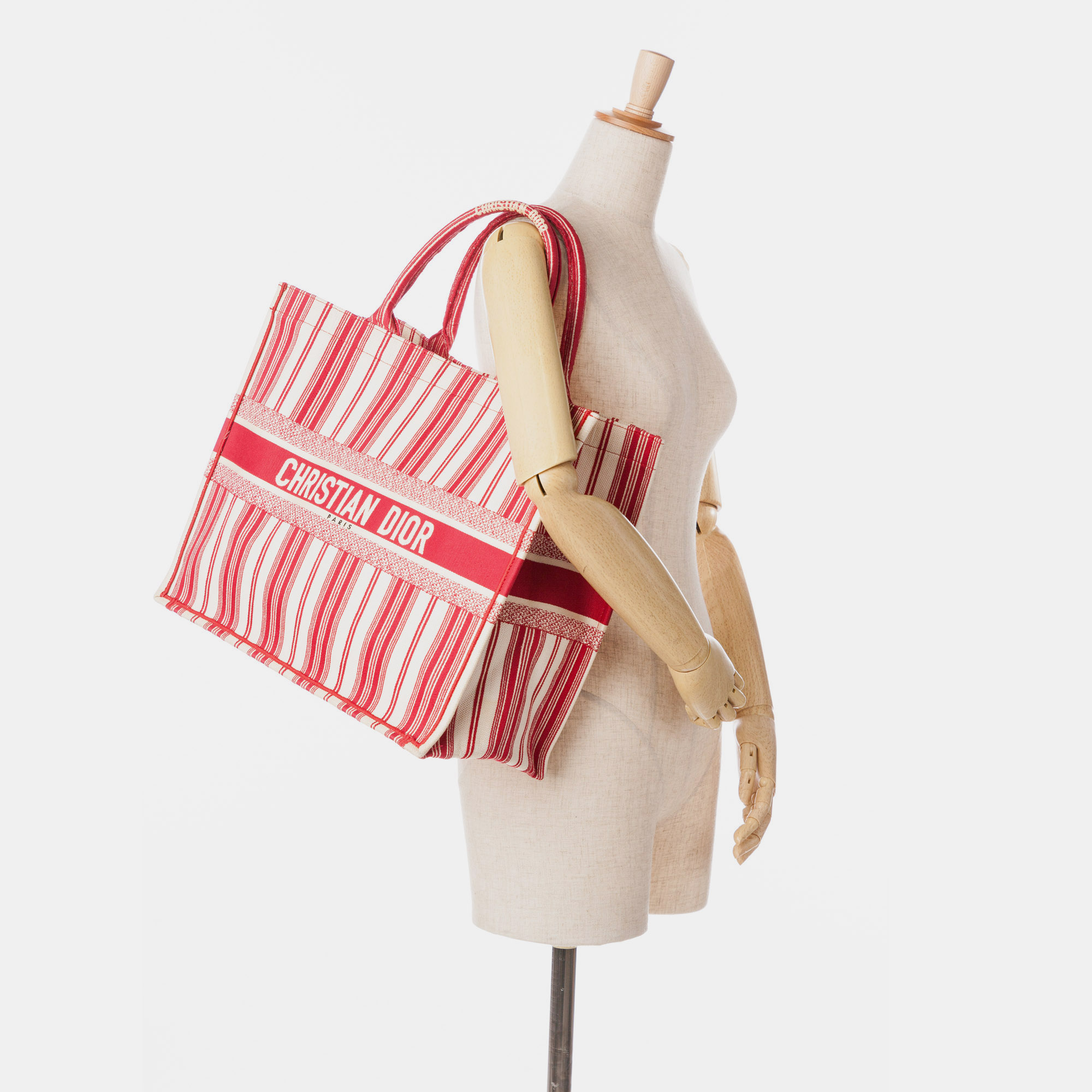 Dior Red Large Striped Book Tote 