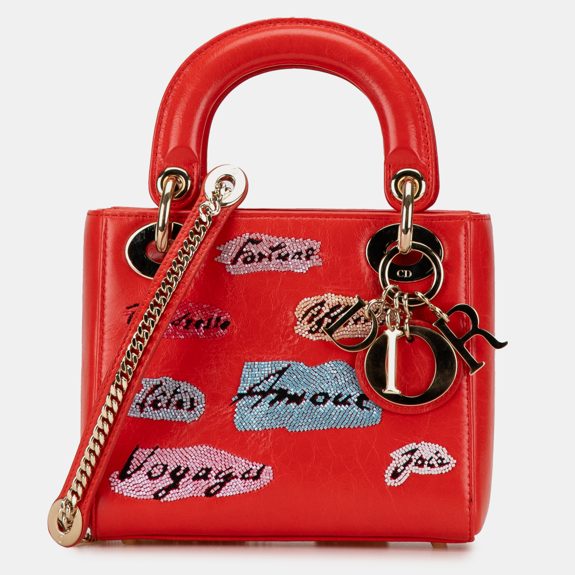 

Dior Red Calfskin Sequin Embellished Mini Lady Dior Bag