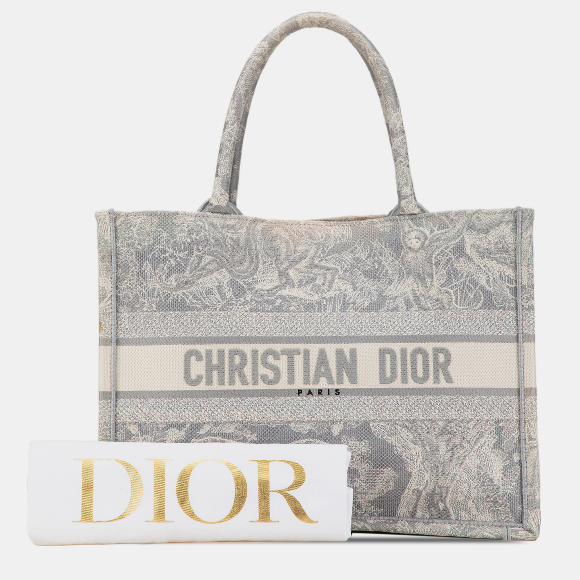 Dior Grey Medium Toile de Jouy Reverse Embroidered Book Tote 