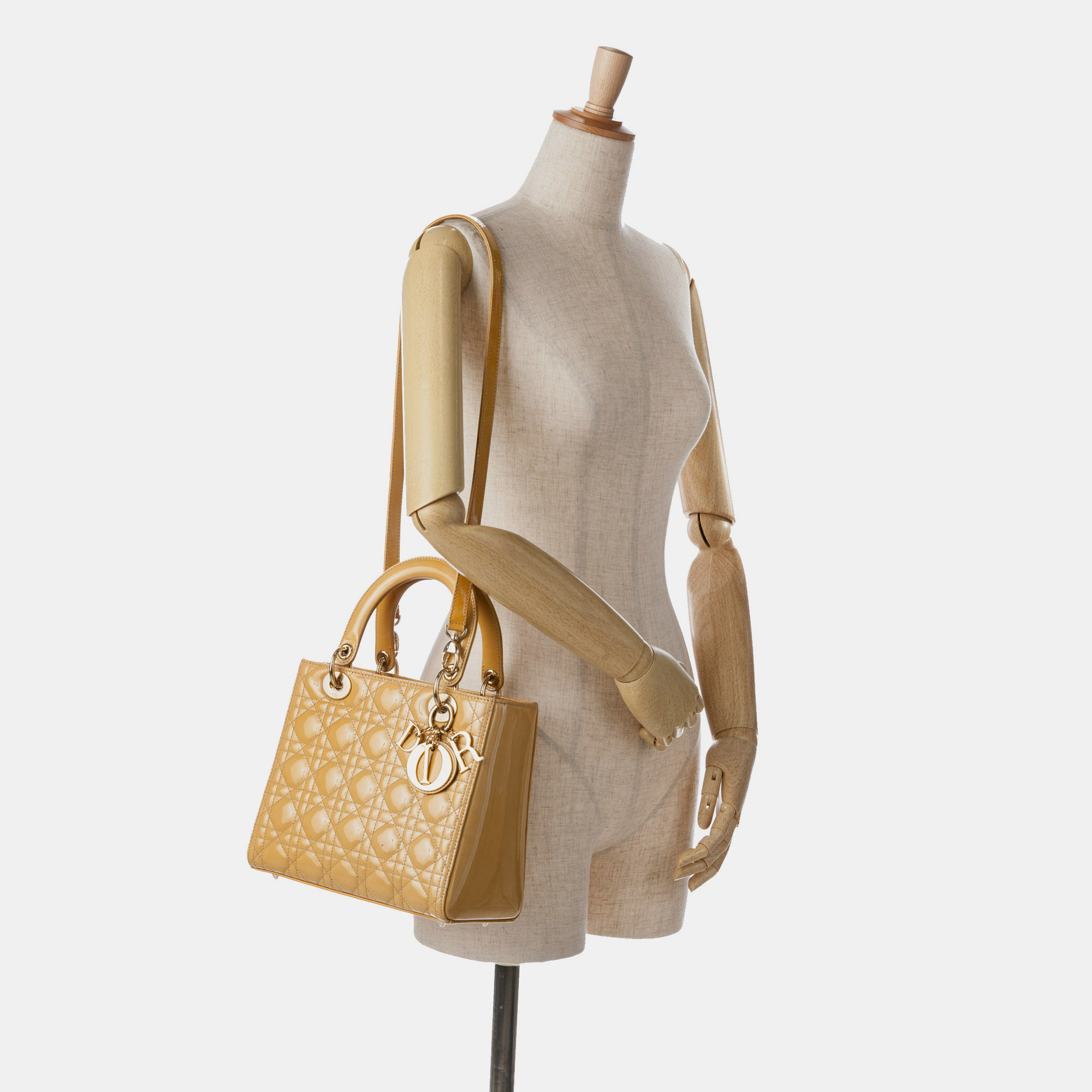 Dior Brown Medium Patent Cannage Lady Dior 