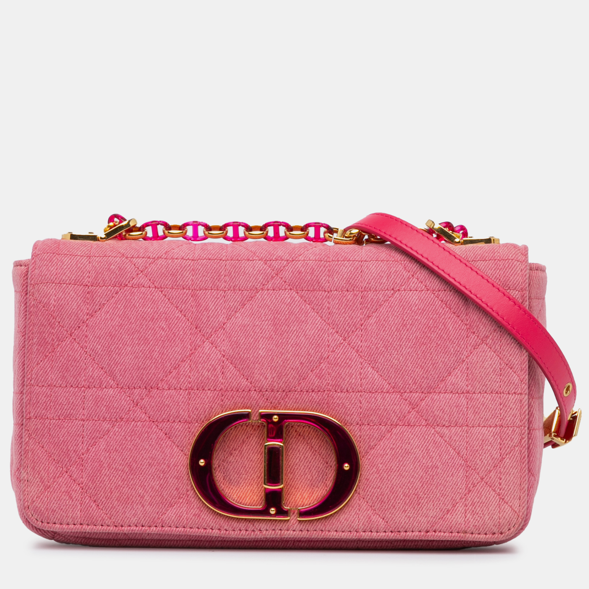 

Dior Pink Medium Denim Macrocannage Caro Shoulder Bag