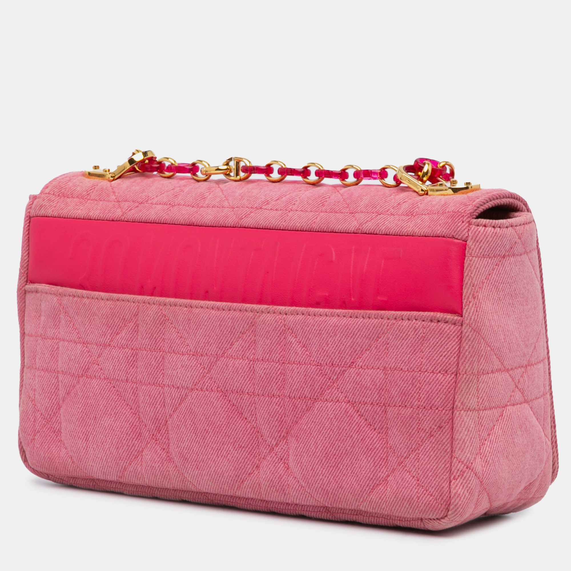 Dior Pink Medium Denim Macrocannage Caro Bag 
